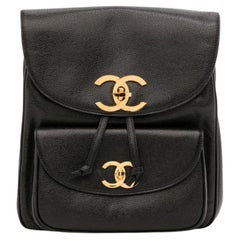 Chanel 1994 Vintage Kaviar Schwarze Duma Rucksacktasche aus Leder mit doppelter Tasche