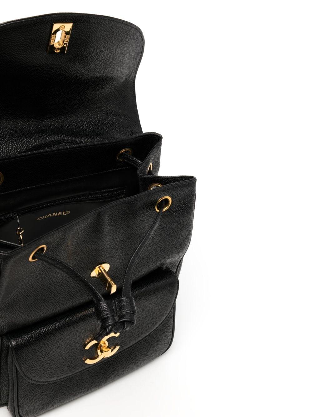Chanel 1994 Vintage Caviar Black Leather Double Pocket Duma Backpack Bag For Sale 4