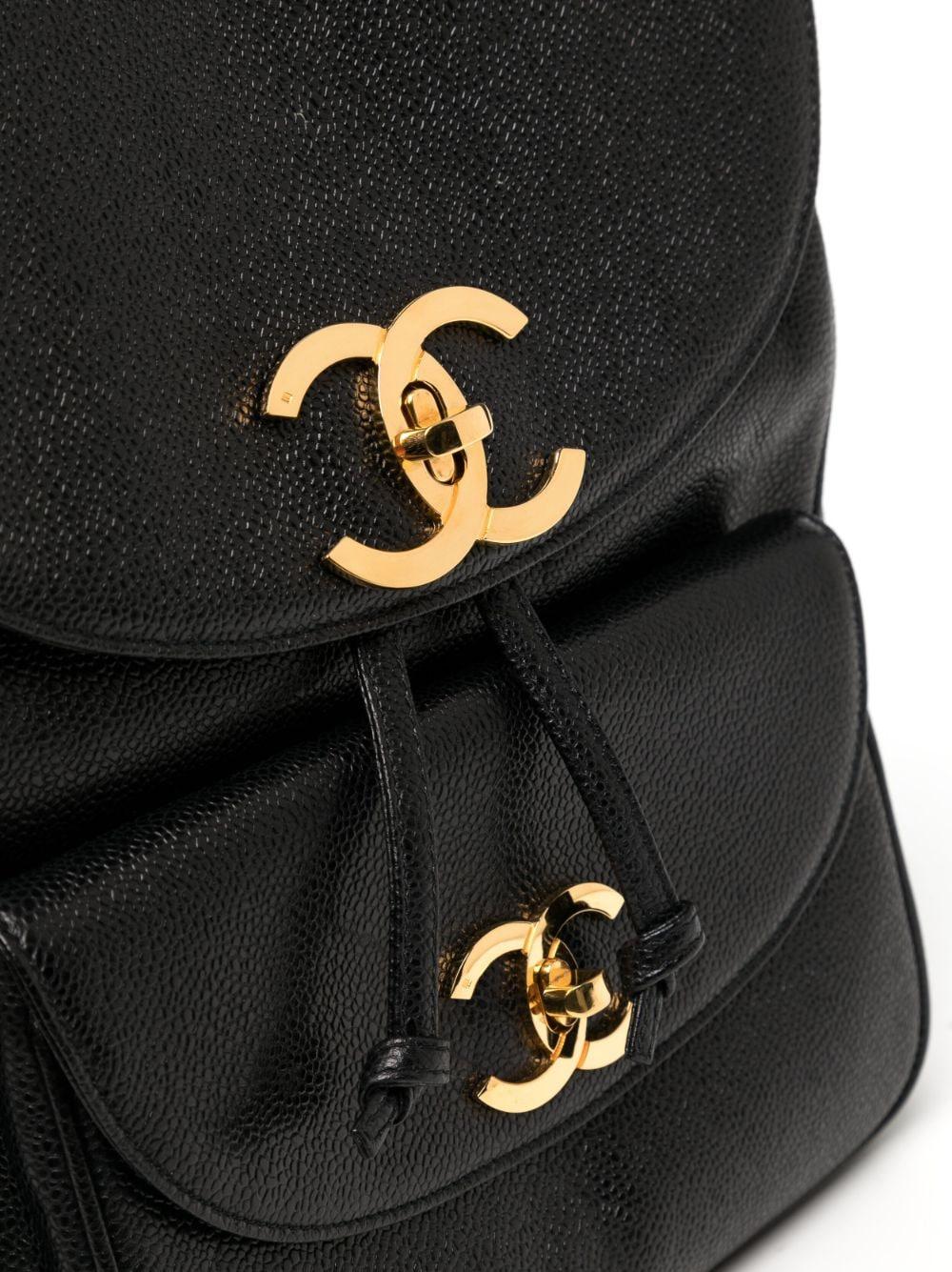 Chanel 1994 Vintage Caviar Black Leather Double Pocket Duma Backpack Bag In Good Condition For Sale In Miami, FL