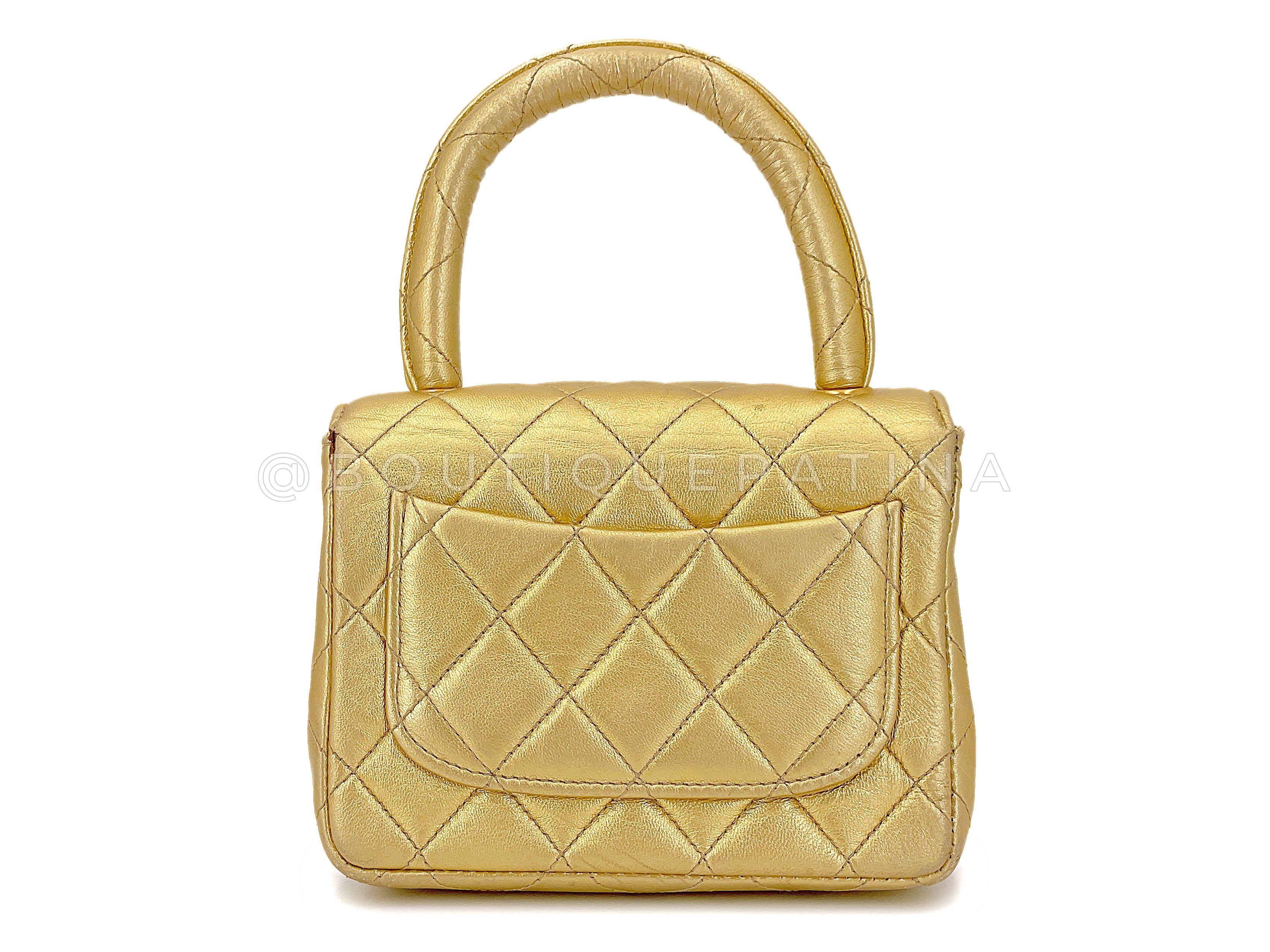 Women's Chanel 1994 Vintage Gold “Child” Extra Square Mini Kelly Bag 67404 For Sale