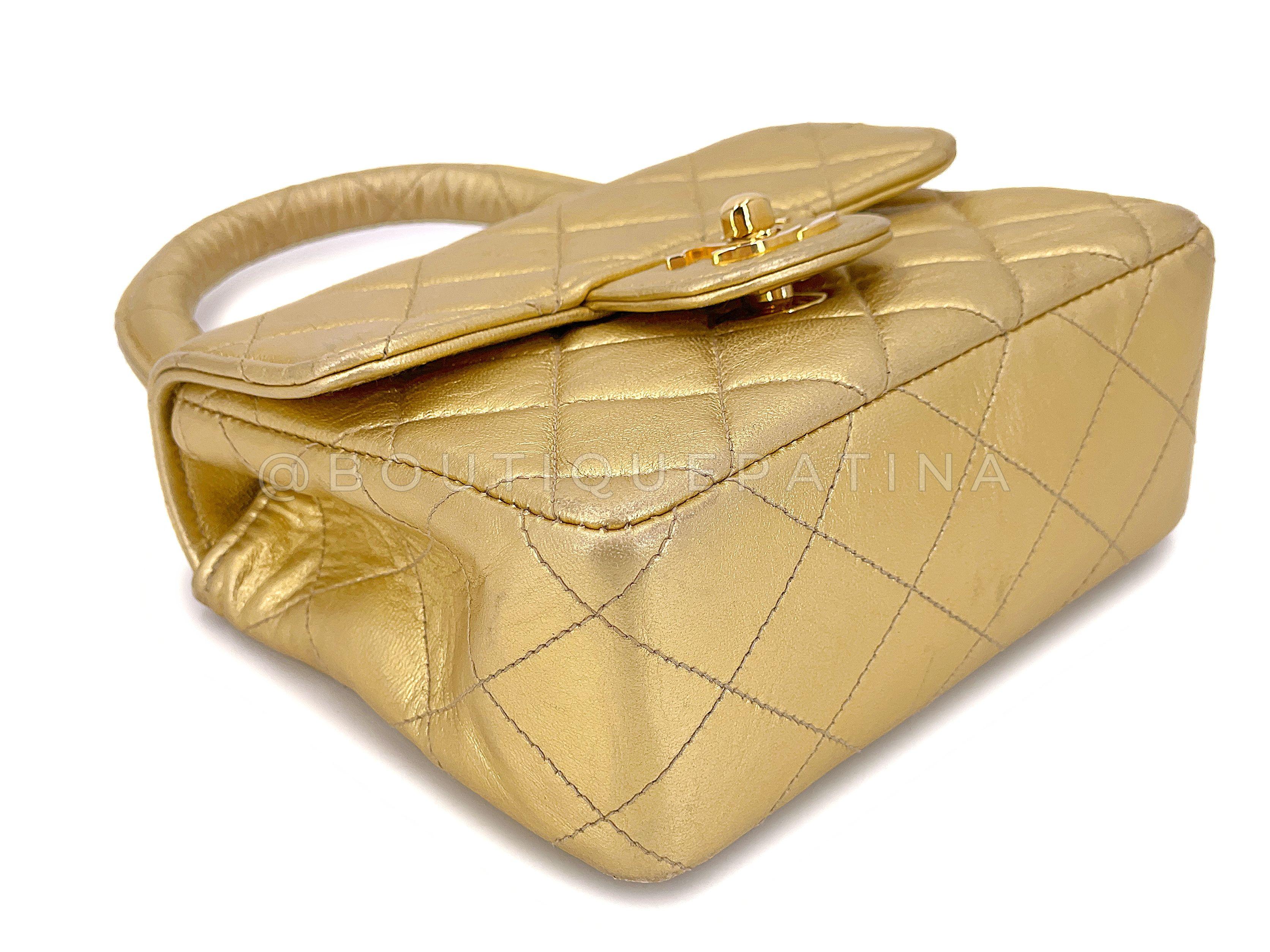 Chanel 1994 Vintage Gold “Child” Extra Square Mini Kelly Bag 67404 For Sale 2