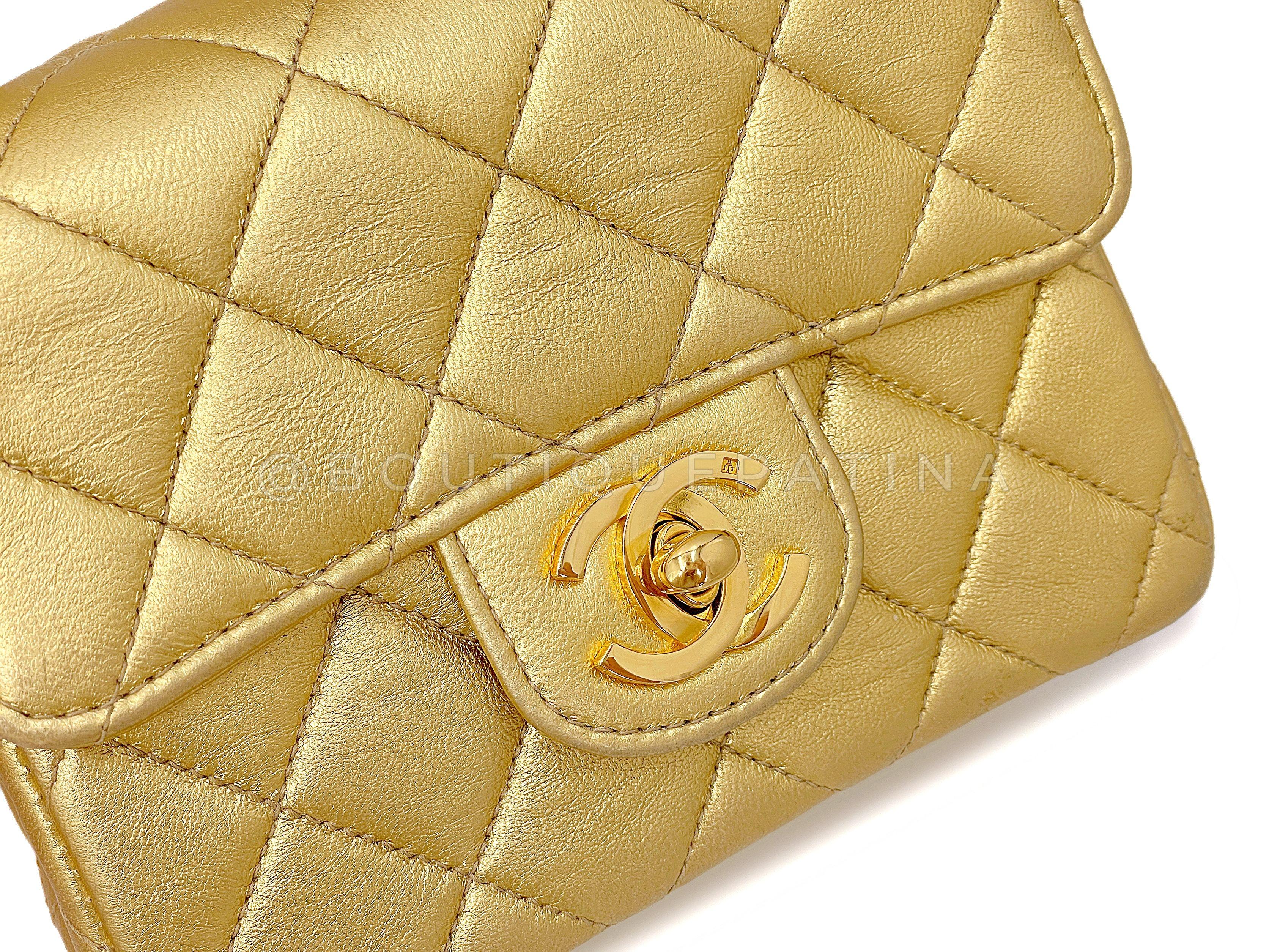 Chanel 1994 Vintage Gold Child Extra Square Mini sac Kelly 67404 en vente 4