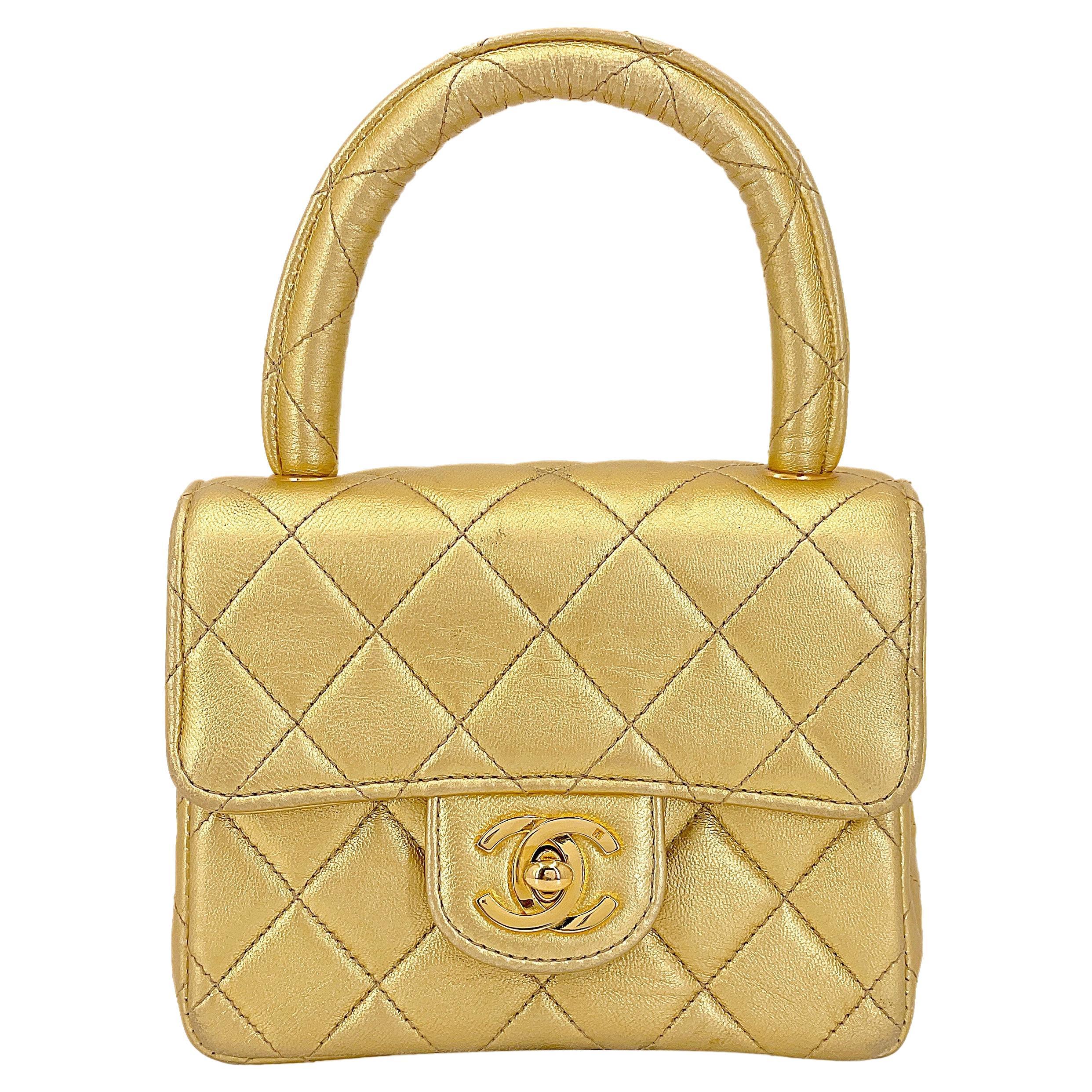 Chanel 1994 Vintage Gold Child Extra Square Mini sac Kelly 67404 en vente