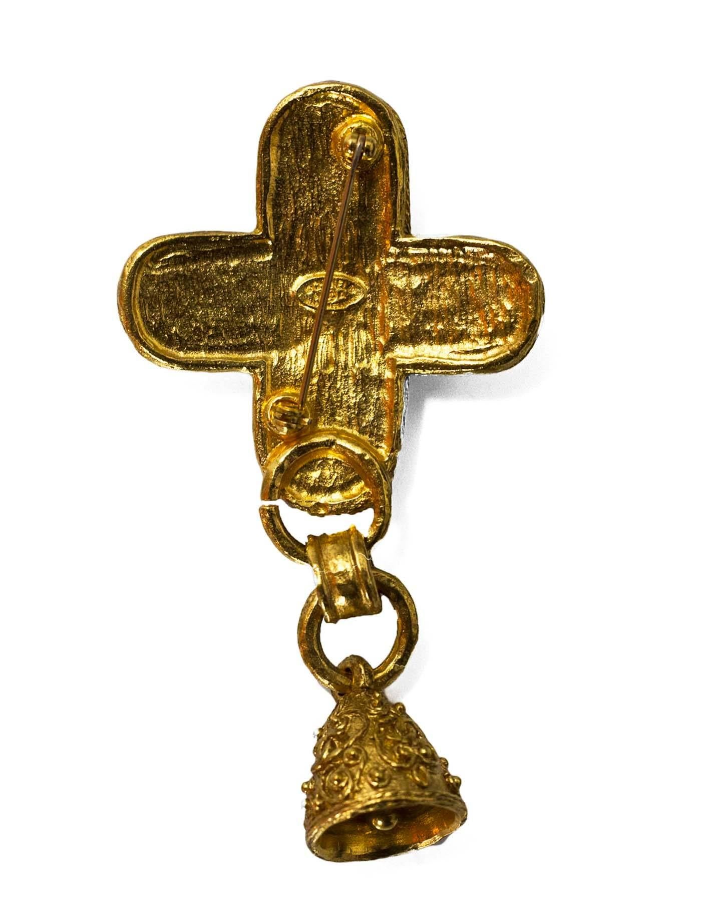 Chanel 1994 Vintage Goldtone Cc Cross Brooch Pin With Bell For Sale At 1stdibs