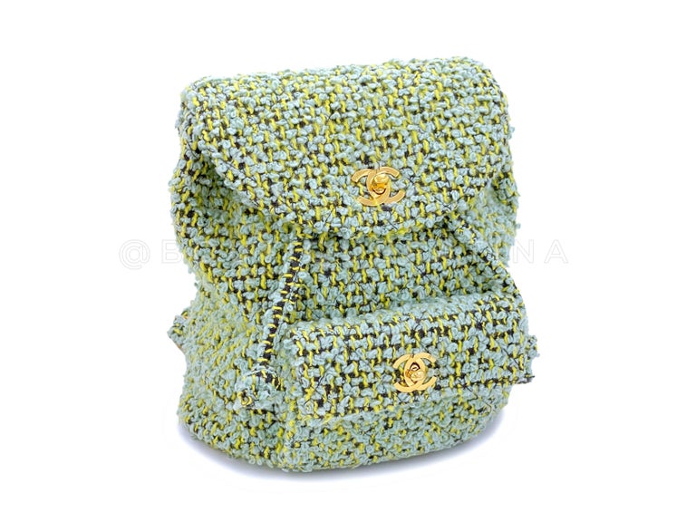 Chanel 1994 Vintage Green Tweed Duma Backpack Bag 66337 For Sale at 1stDibs