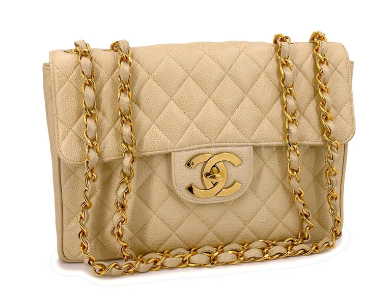 Chanel 1994 Vintage Light Beige Caviar Jumbo Classic Flap Bag 24k GHW ...
