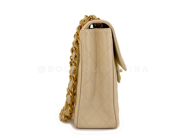 Chanel 1994 Vintage Light Beige Caviar Jumbo Classic Flap Bag 24k GHW ...