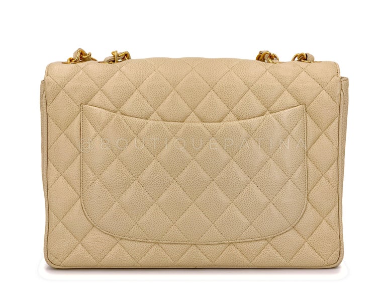 Chanel 1994 Vintage Light Beige Caviar Jumbo Classic Flap Bag 24k GHW ...