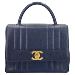 Chanel 1994 Vintage Navy Caviar Jumbo CC Mademoiselle Kelly Bag 24k GHW 68950