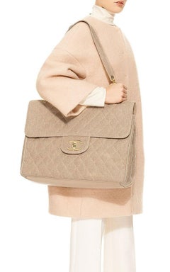 Chanel 1994 Vintage Organic Beige XL Weekend Travel Supermodel Classic Flap Bag