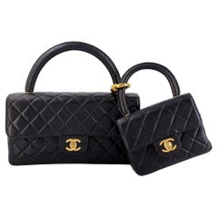 Chanel 1994 Vintage Parent Child Bag Kelly Flap Set Black 24k GHW 68910