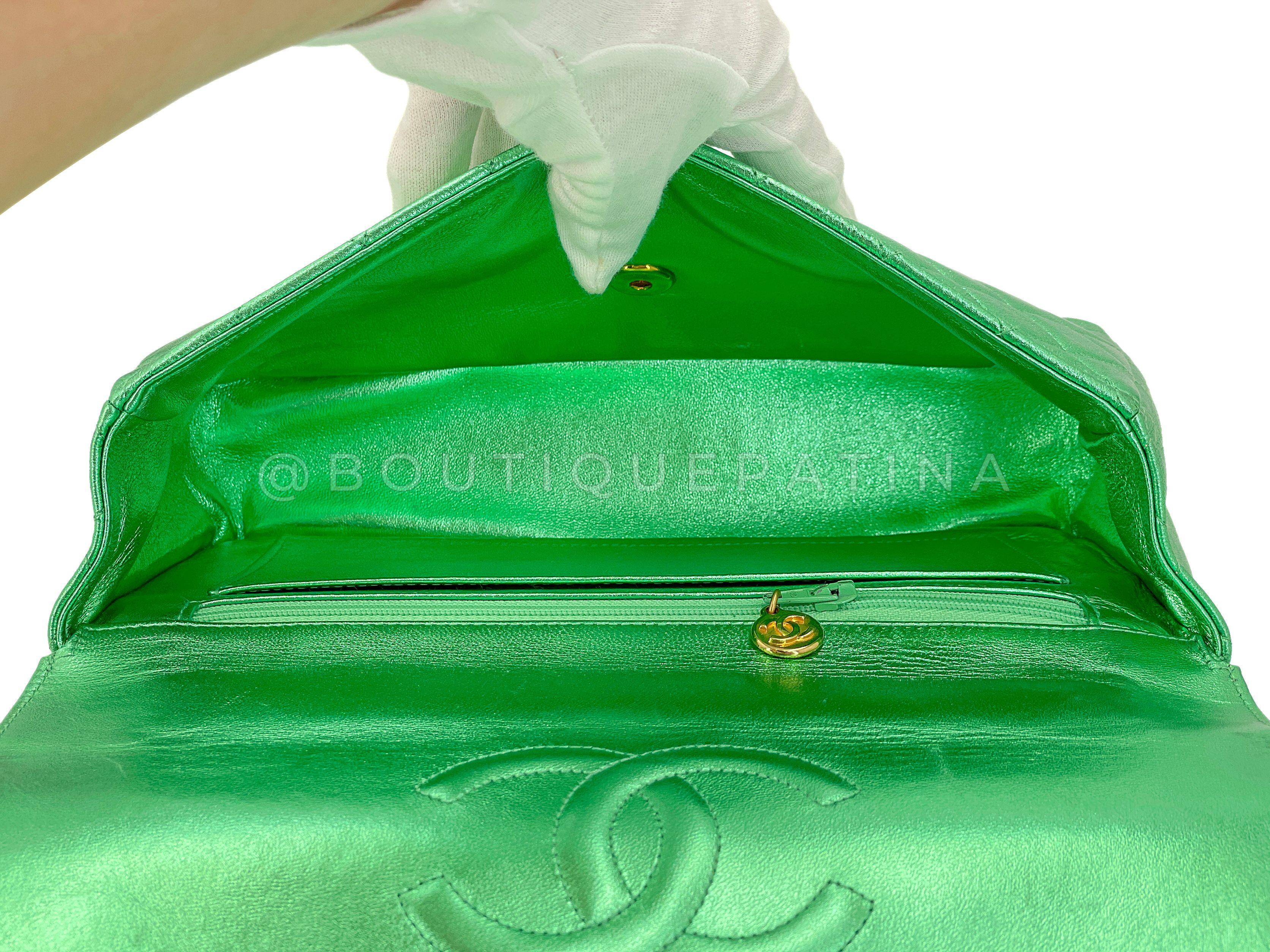 Chanel 1994 Vintage Parent Child Bag Kelly Flap Set Metallic Green 24k GHW 67742 en vente 5