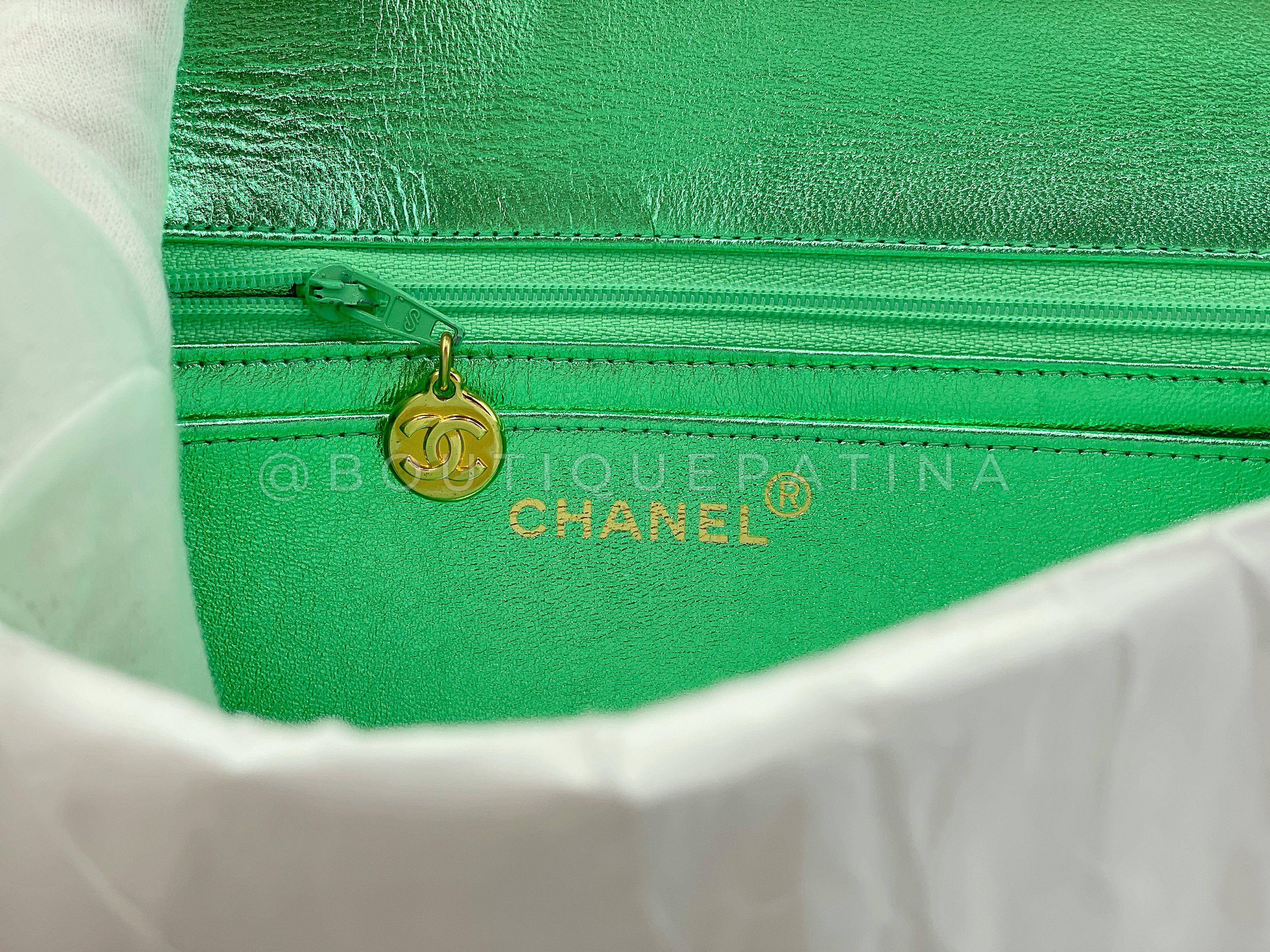 Chanel 1994 Vintage Parent Child Bag Kelly Flap Set Metallic Green 24k GHW 67742 For Sale 7