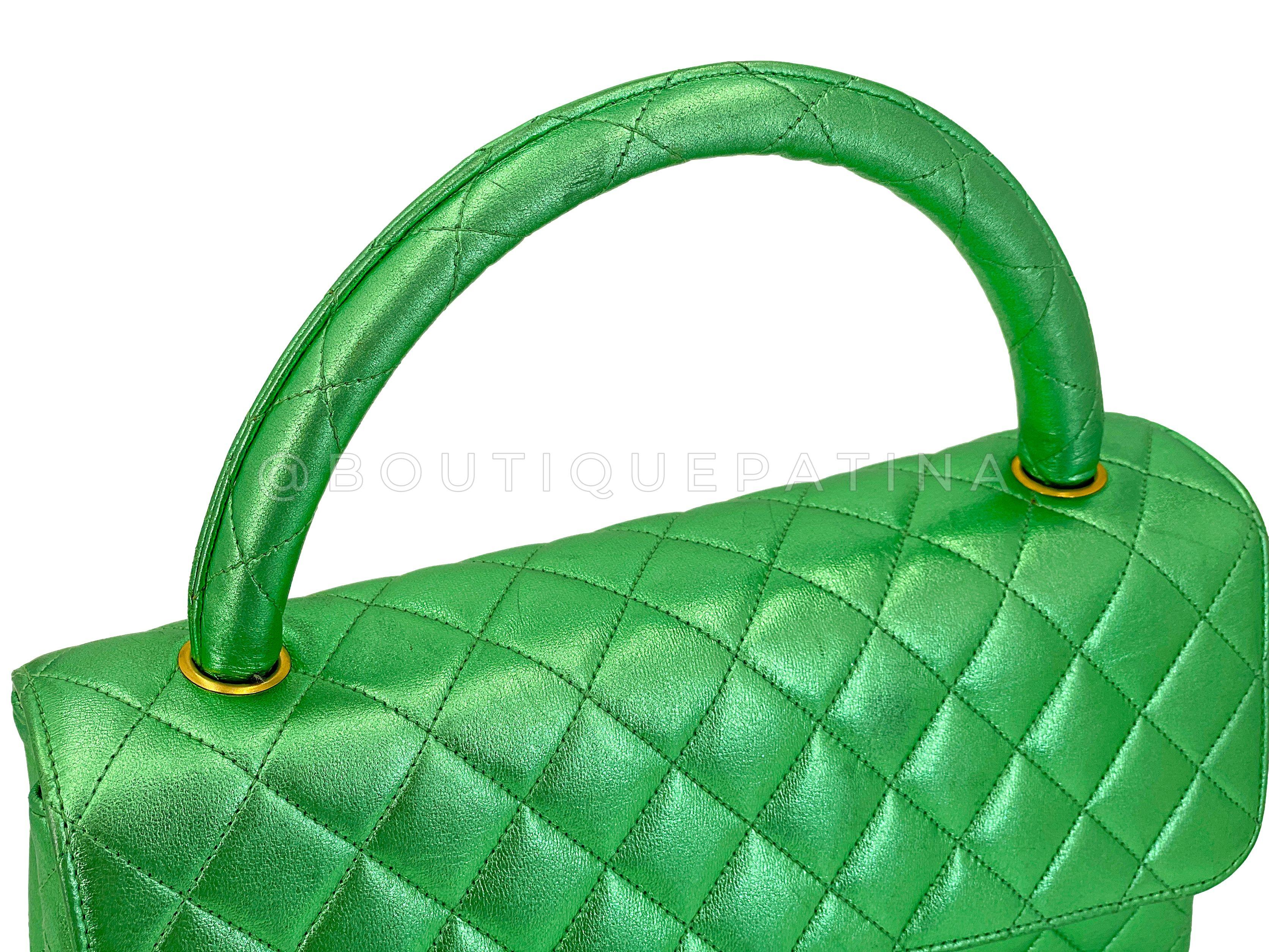 Chanel 1994 Vintage Parent Child Bag Kelly Flap Set Metallic Green 24k GHW 67742 For Sale 9