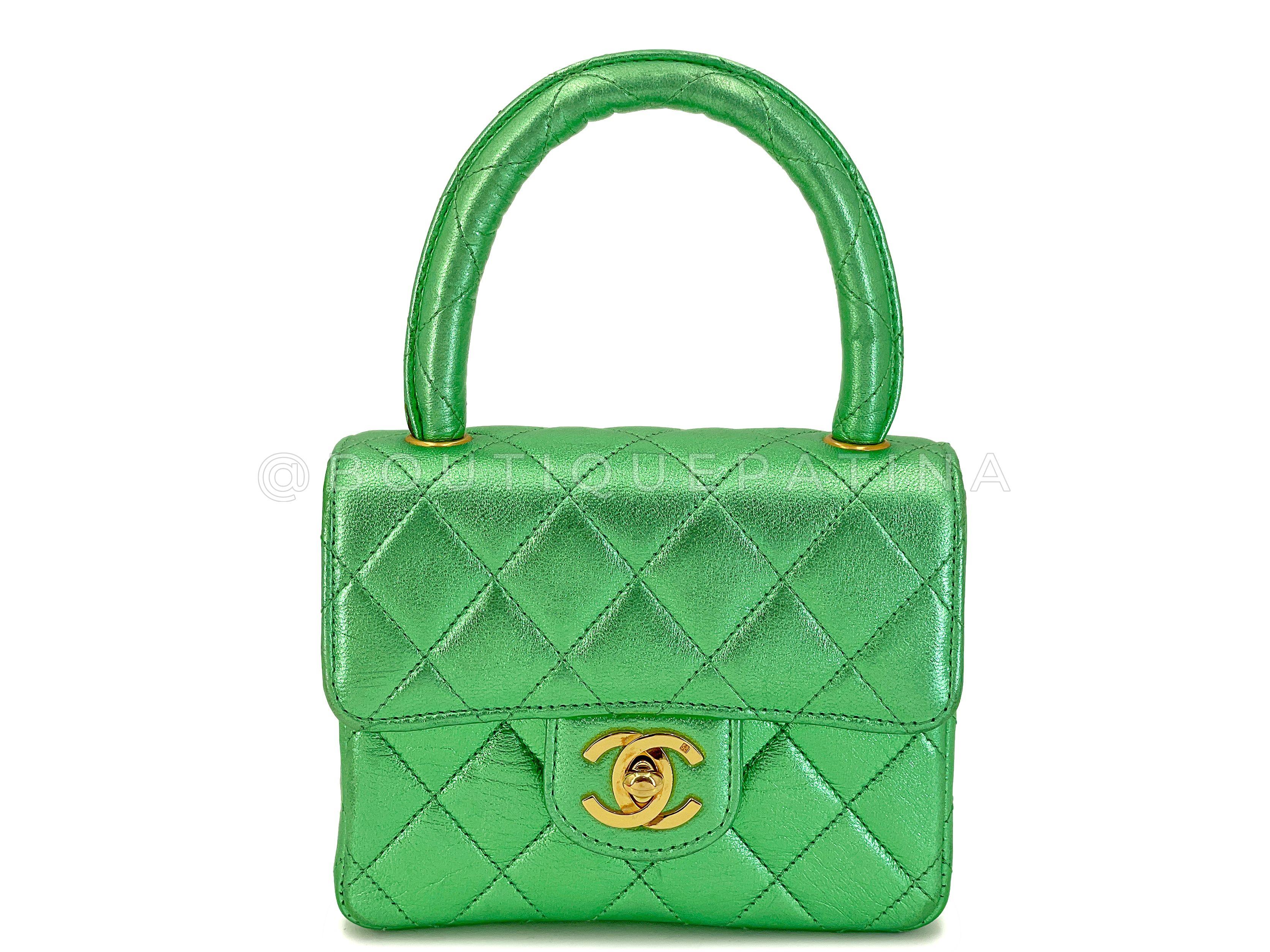 Chanel 1994 Vintage Parent Child Bag Kelly Flap Set Metallic Green 24k GHW 67742 en vente 9