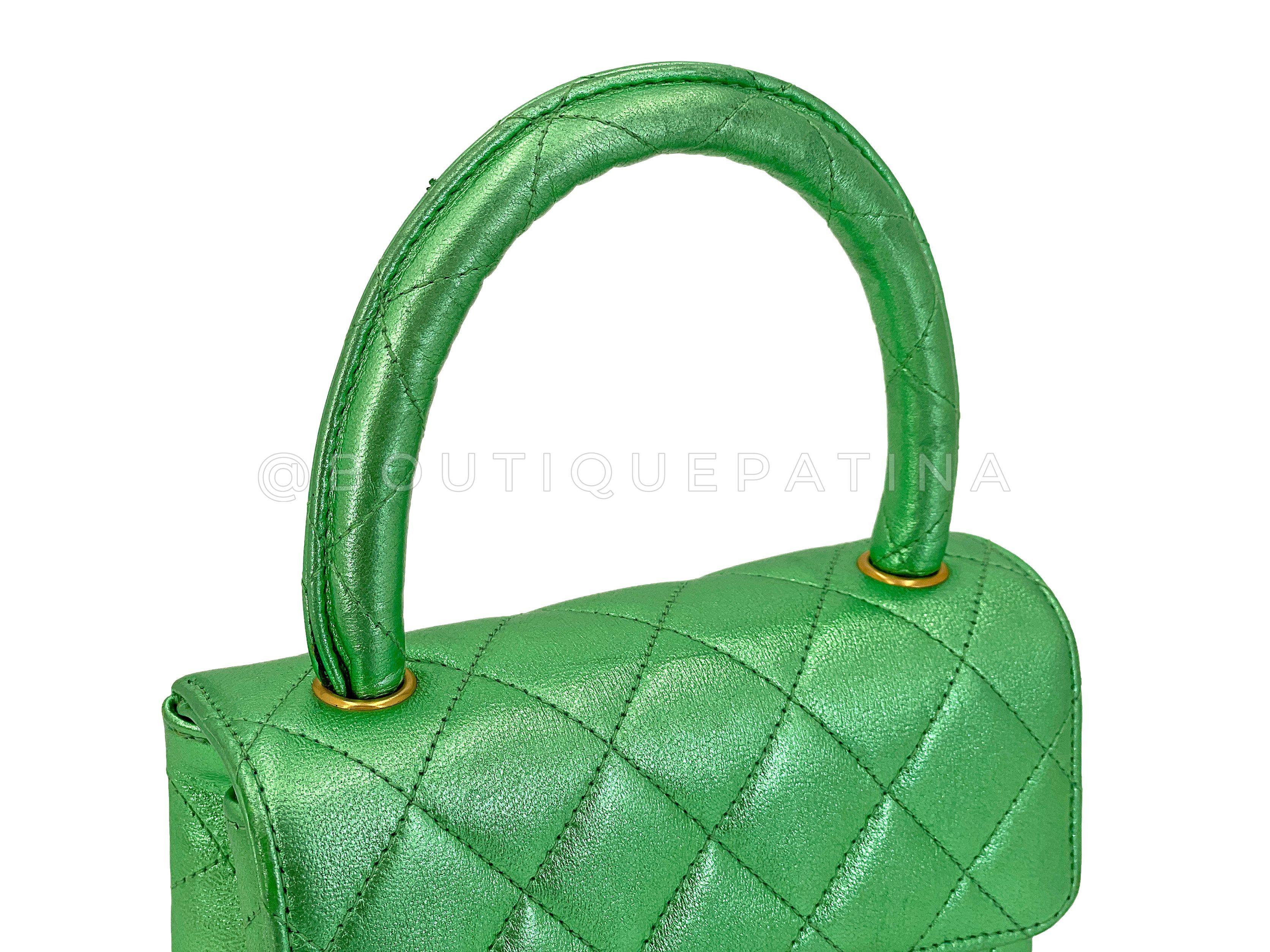 Chanel 1994 Vintage Parent Child Bag Kelly Flap Set Metallic Green 24k GHW 67742 For Sale 12