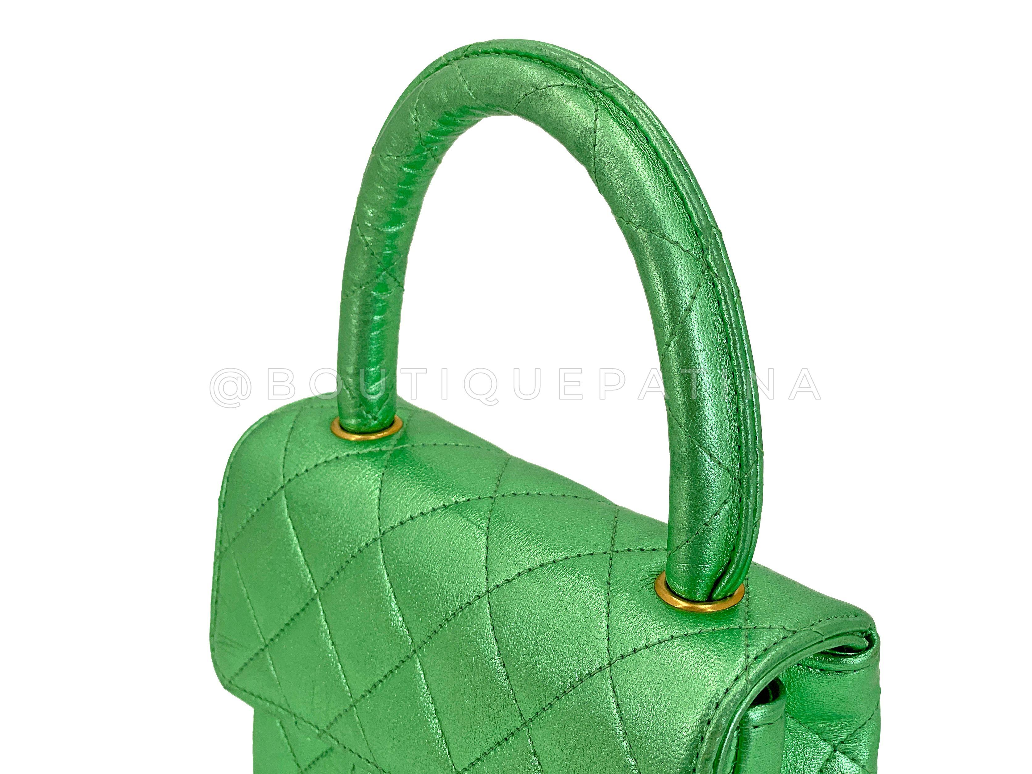 Chanel 1994 Vintage Parent Child Bag Kelly Flap Set Metallic Green 24k GHW 67742 For Sale 13
