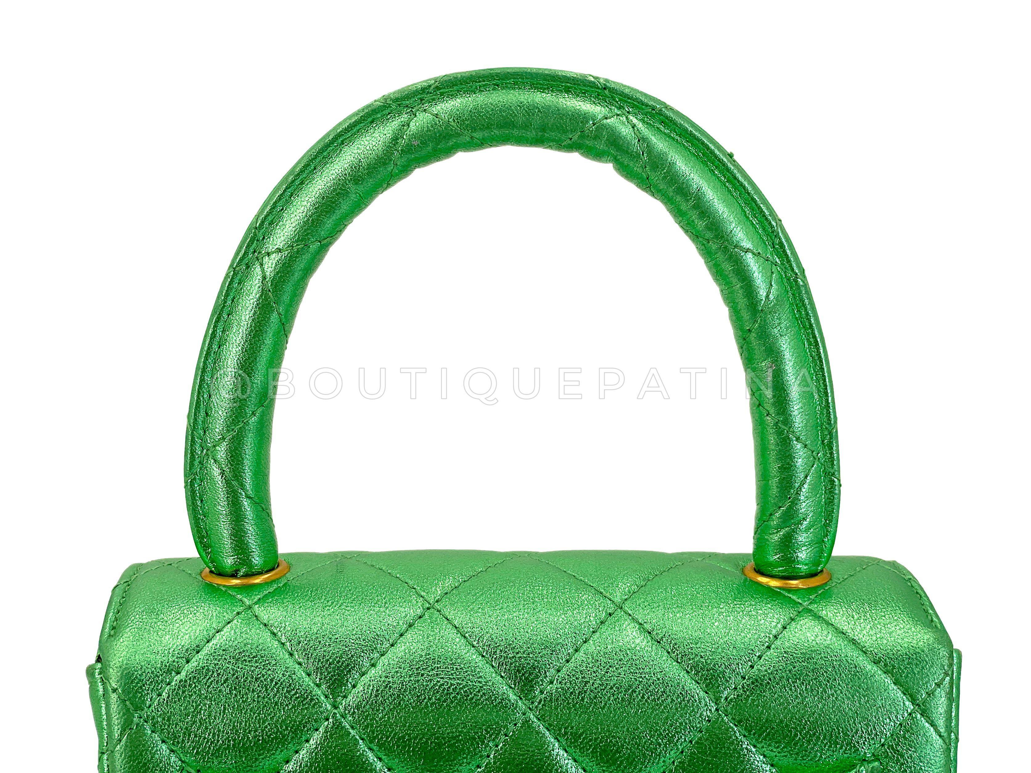 Chanel 1994 Vintage Parent Child Bag Kelly Flap Set Metallic Green 24k GHW 67742 en vente 13