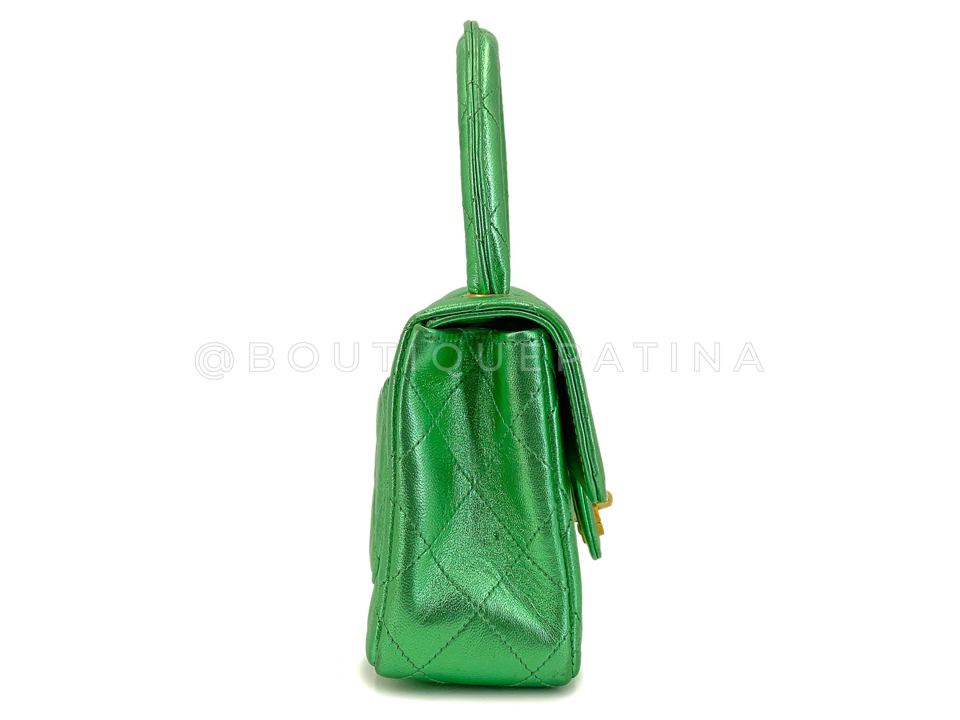 Chanel 1994 Vintage Parent Child Bag Kelly Flap Set Metallic Green 24k GHW 67742 For Sale 15