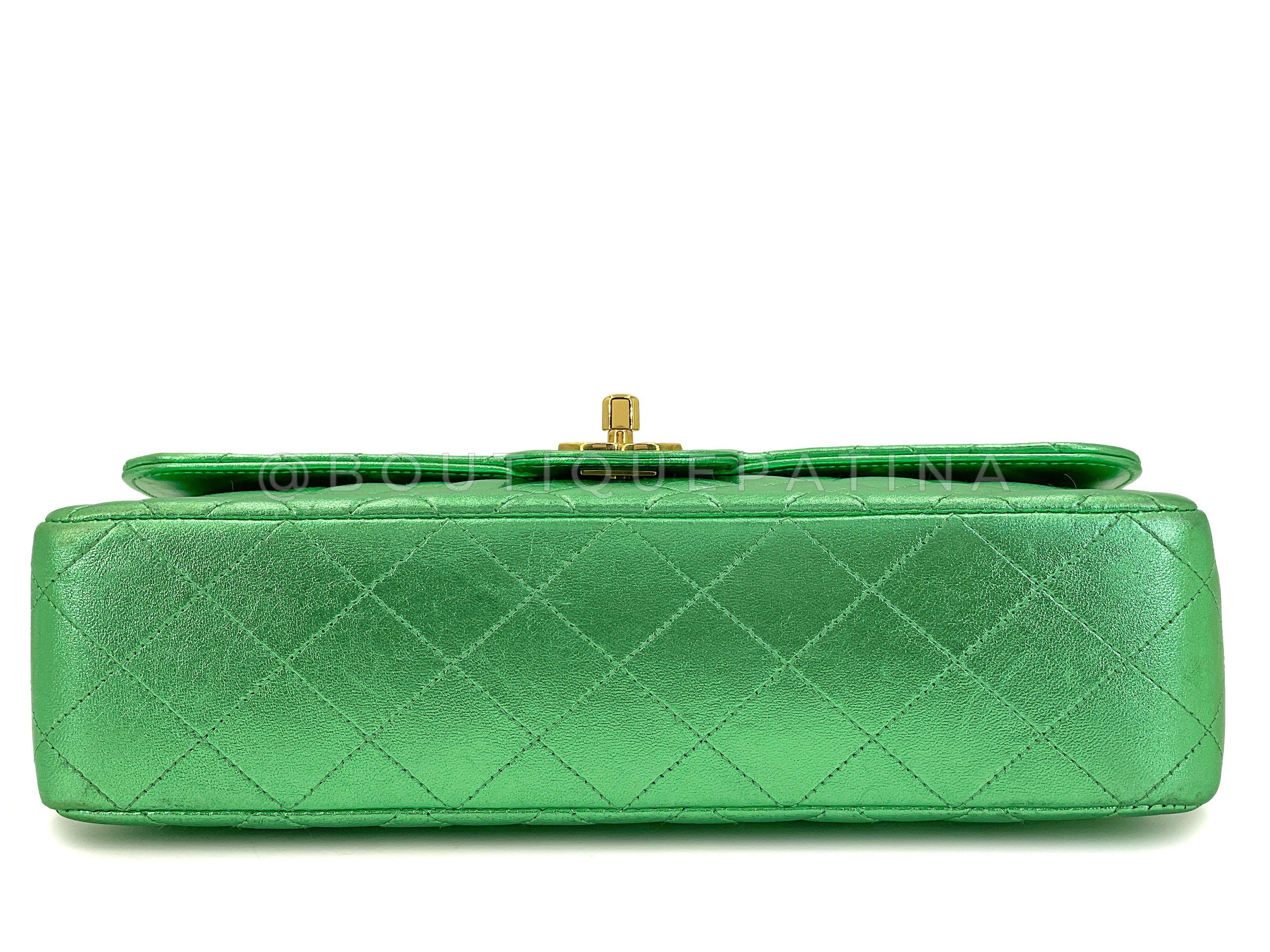 Chanel 1994 Vintage Parent Child Bag Kelly Flap Set Metallic Green 24k GHW 67742 en vente 1