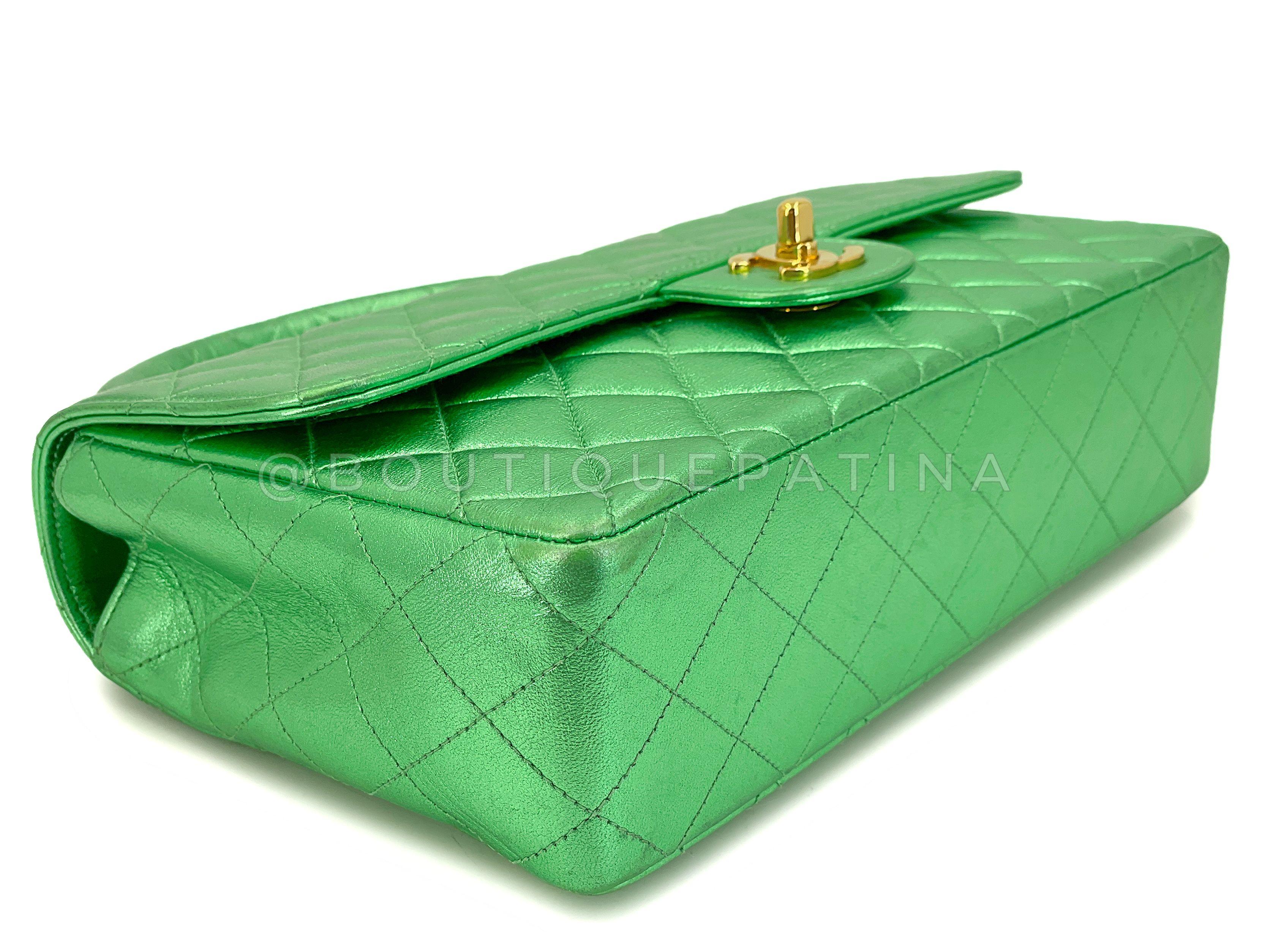 Chanel 1994 Vintage Parent Child Bag Kelly Flap Set Metallic Green 24k GHW 67742 en vente 2