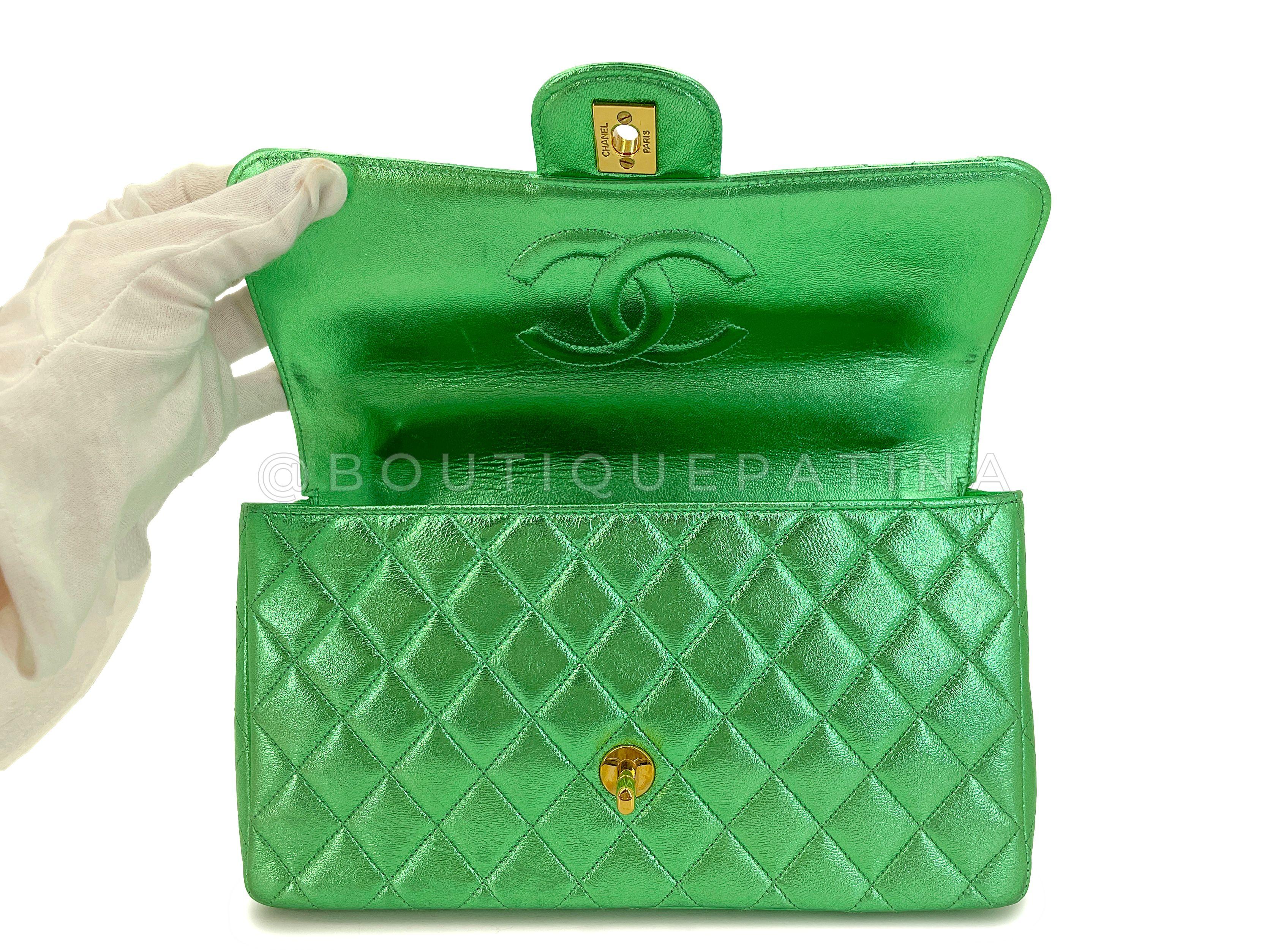 Chanel 1994 Vintage Parent Child Bag Kelly Flap Set Metallic Green 24k GHW 67742 For Sale 5