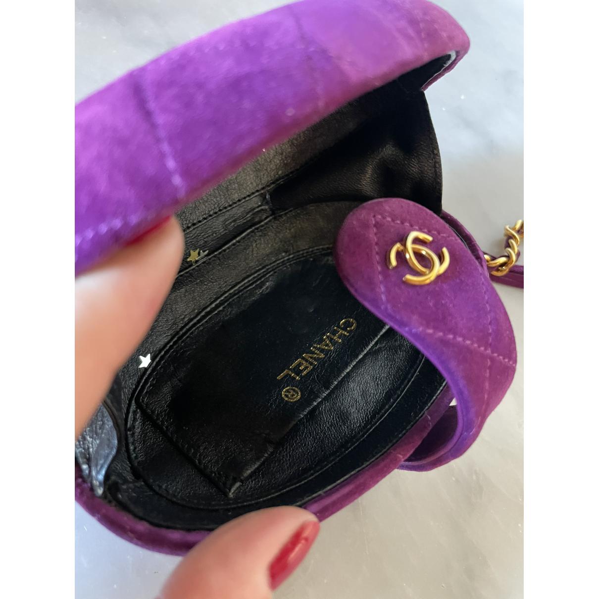 Chanel Rare 1994 Vintage Purple Suede Quilted Gold CC Tassel Minaudière Clutch For Sale 3