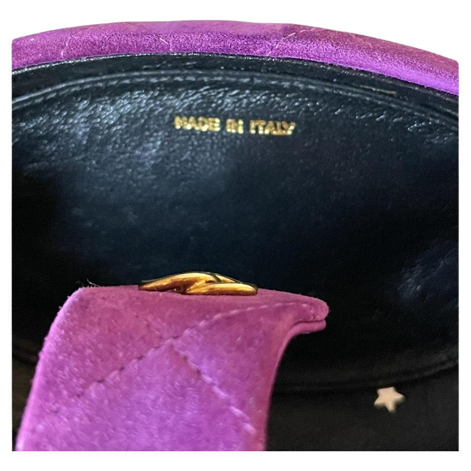 Chanel Rare 1994 Vintage Purple Suede Quilted Gold CC Tassel Minaudière Clutch For Sale 4