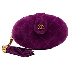Chanel 1994 Vintage Quilted Suede Lilac Purple Egg Shaped Clutch Bag