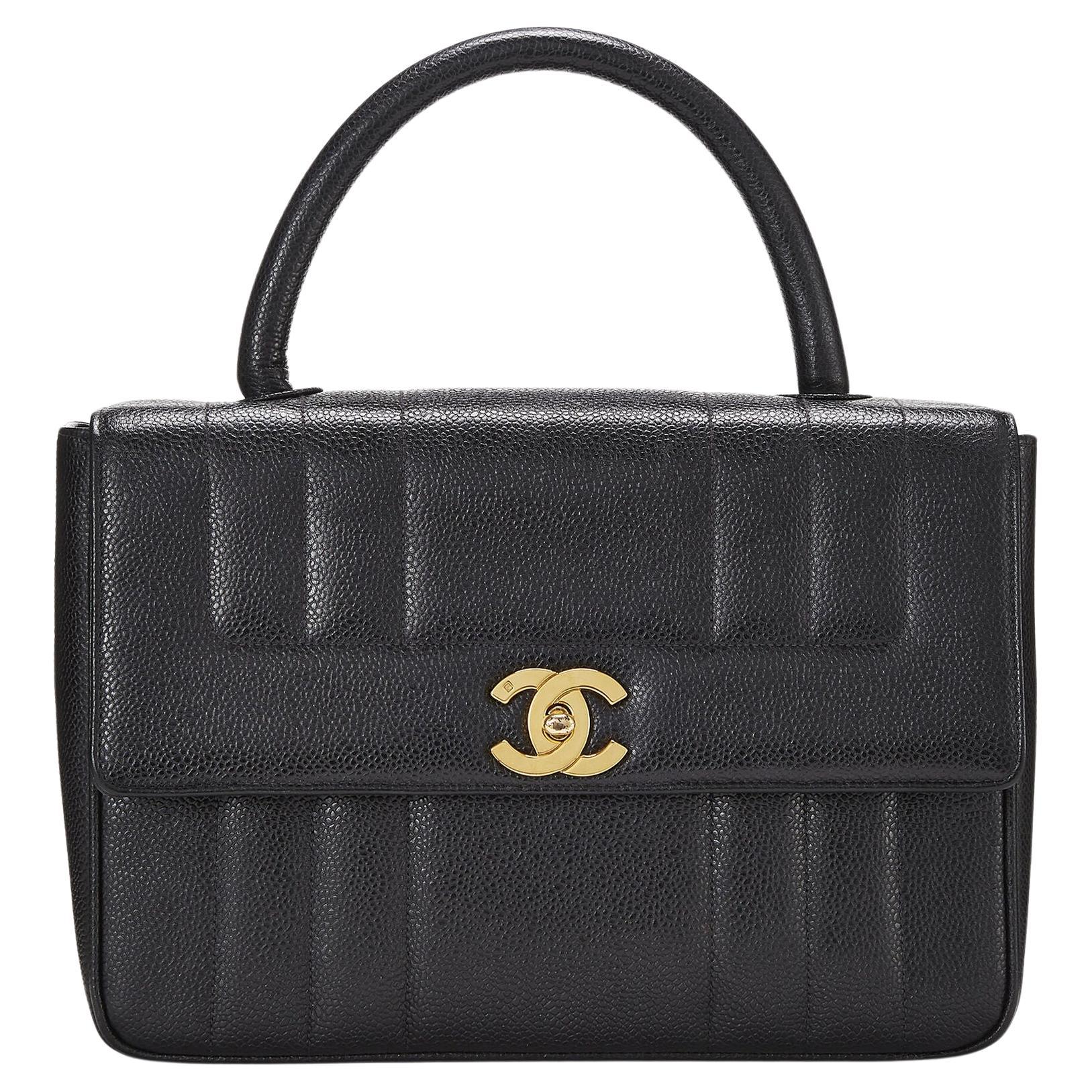 Chanel 1994 Vintage Rare Black Caviar Top Handle Classic Kelly Flap Bag In Good Condition For Sale In Miami, FL