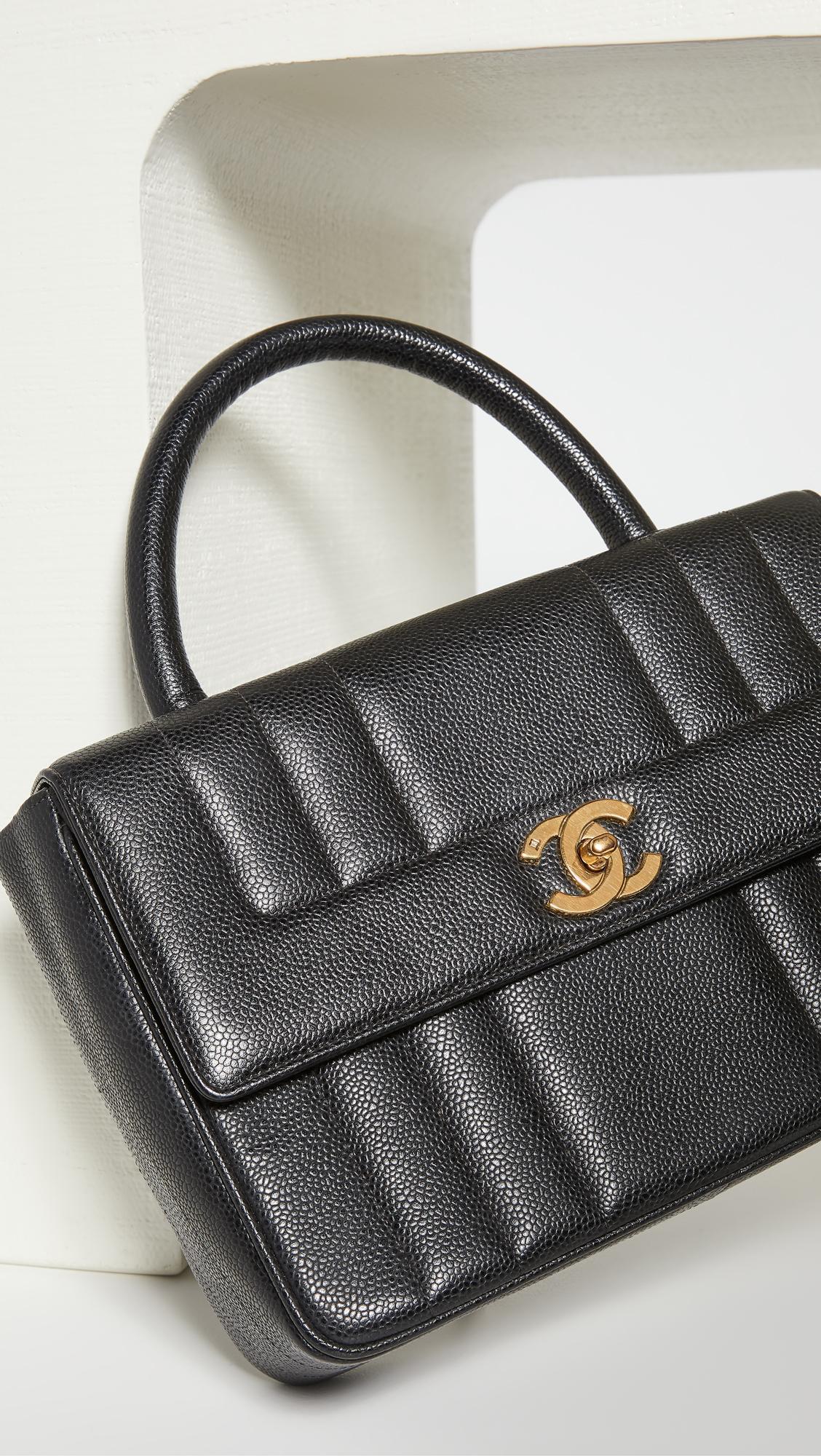 Chanel 1994 Vintage Rare Black Caviar Top Handle Classic Kelly Flap Bag For Sale 3