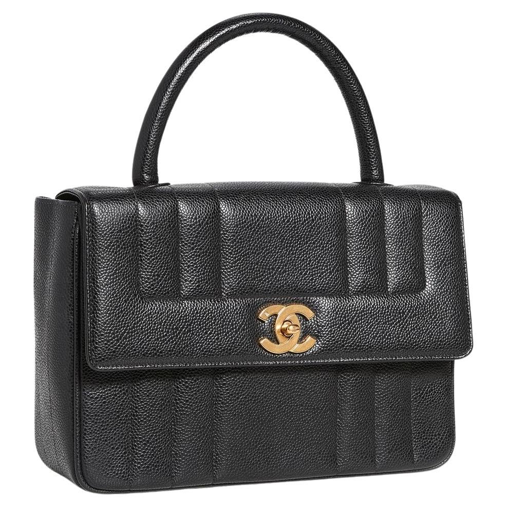 Chanel 1994 Vintage Rare Black Caviar Top Handle Classic Kelly Flap Bag For Sale