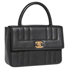 Chanel 1994 Vintage Raro Caviar Negro Asa superior Bolso Kelly clásico con solapa