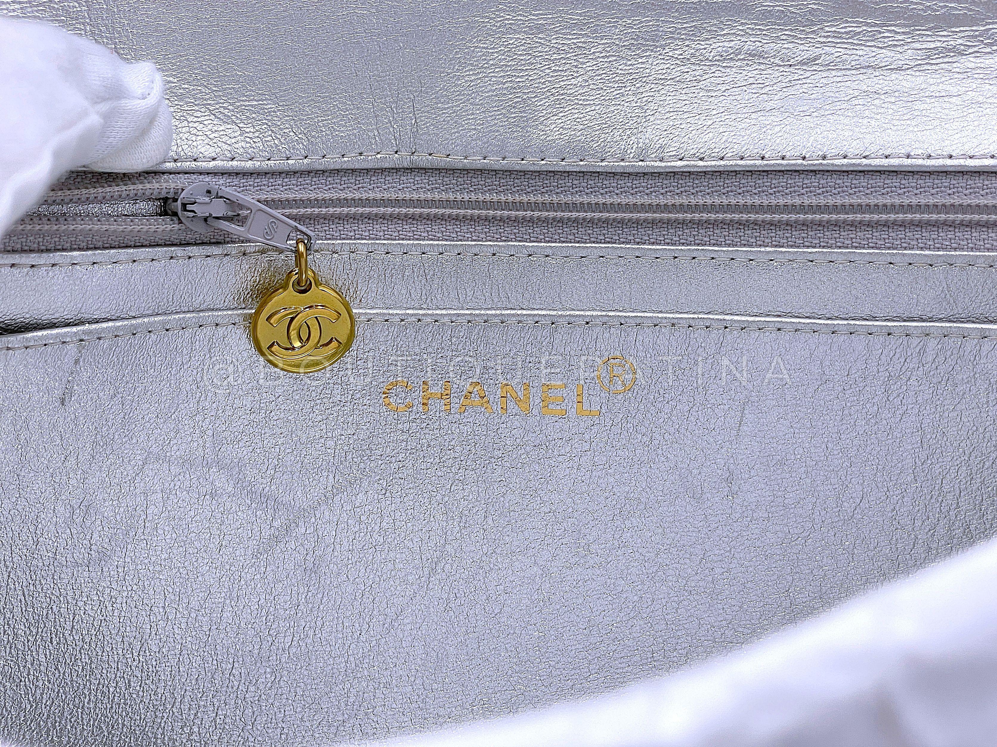Chanel 1994 Parent-Child Kelly sac à rabat vintage argent 24 carats GHW 67595 en vente 7
