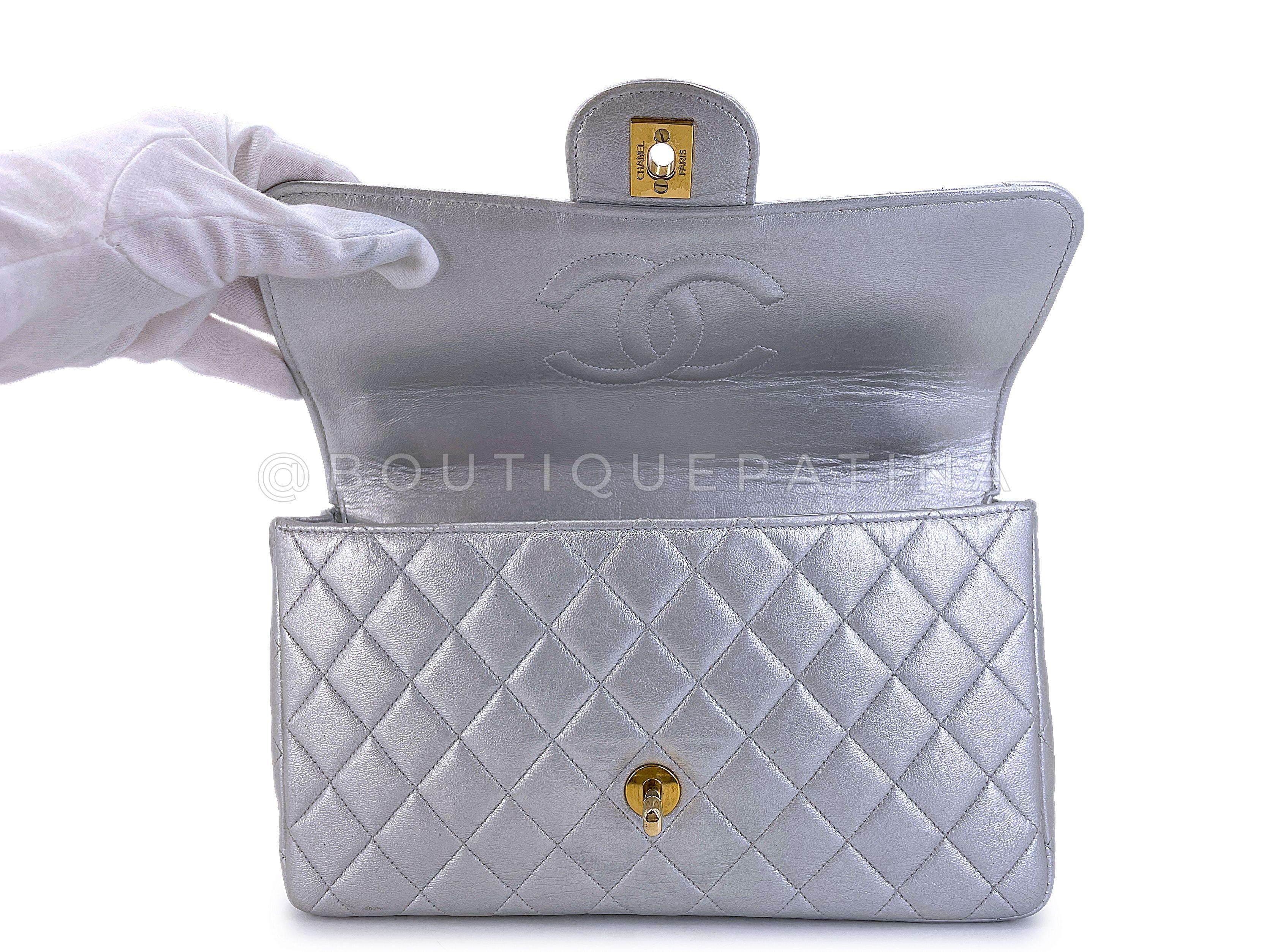 Chanel 1994 Vintage Silver Parent-Child Kelly Flap Bag 24k GHW 67595 For Sale 5
