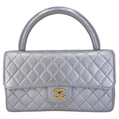 Chanel 1994 Used Silver Parent-Child Kelly Flap Bag 24k GHW 67595