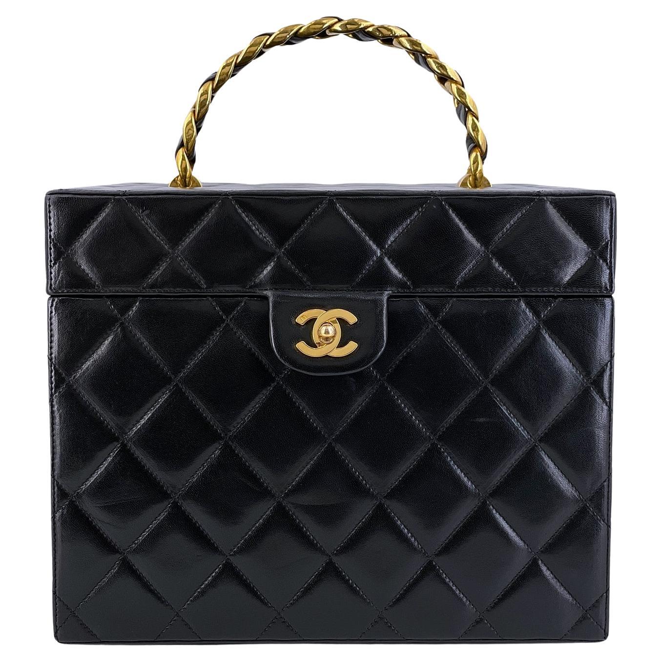 Chanel 1994 Vintage XL Quilted Box Vanity Case Bag 24k GHW 68031 For Sale