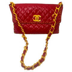 Chanel 1994 Vinyl Maxi Flap Bag in Red with Yellow Details