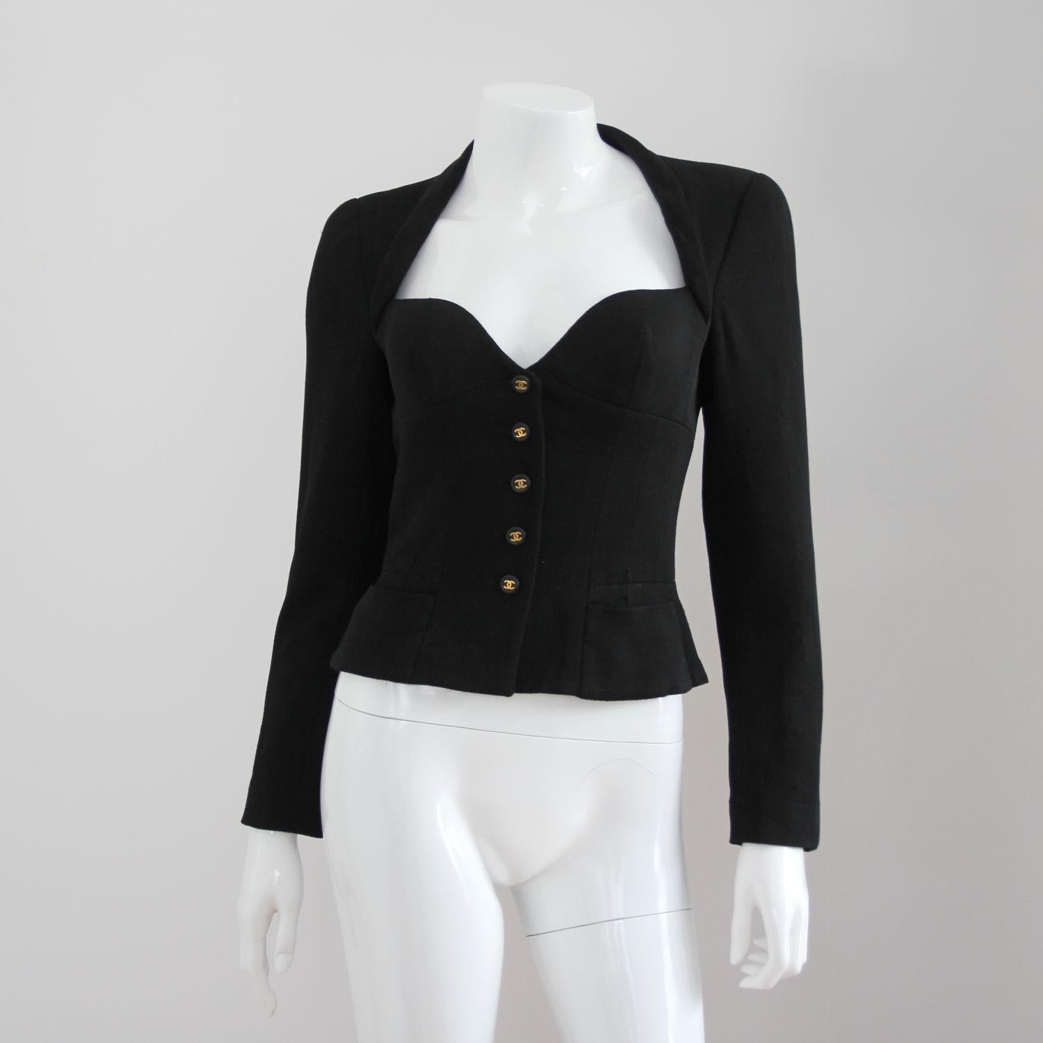 CHANEL 1995 Black Jacket with Patent Leather Belt & CC Buttons by Karl Lagerfeld 3