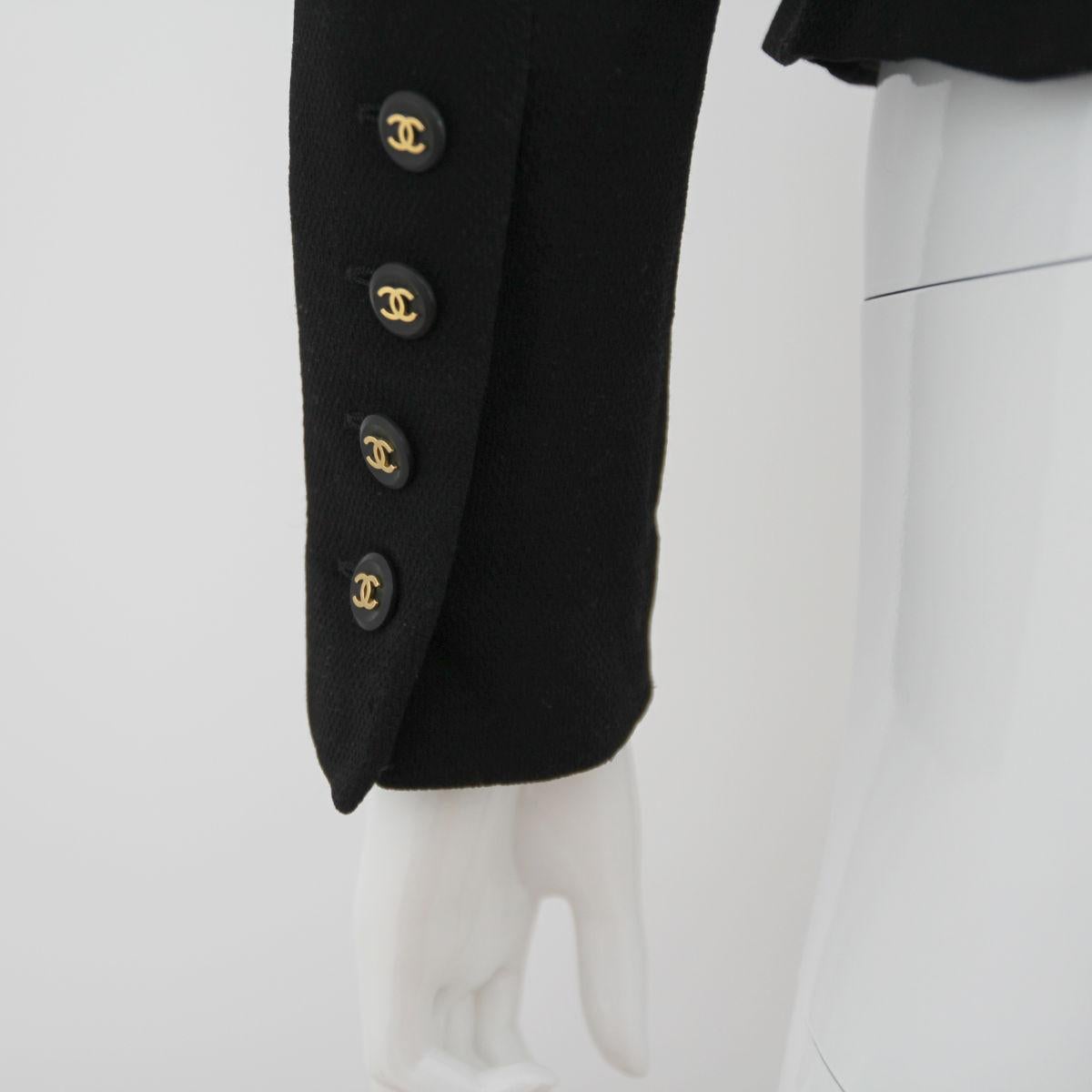 CHANEL 1995 Black Jacket with Patent Leather Belt & CC Buttons by Karl Lagerfeld 4
