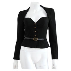 CHANEL 1995 Black Jacket with Patent Leather Belt & CC Buttons by Karl Lagerfeld
