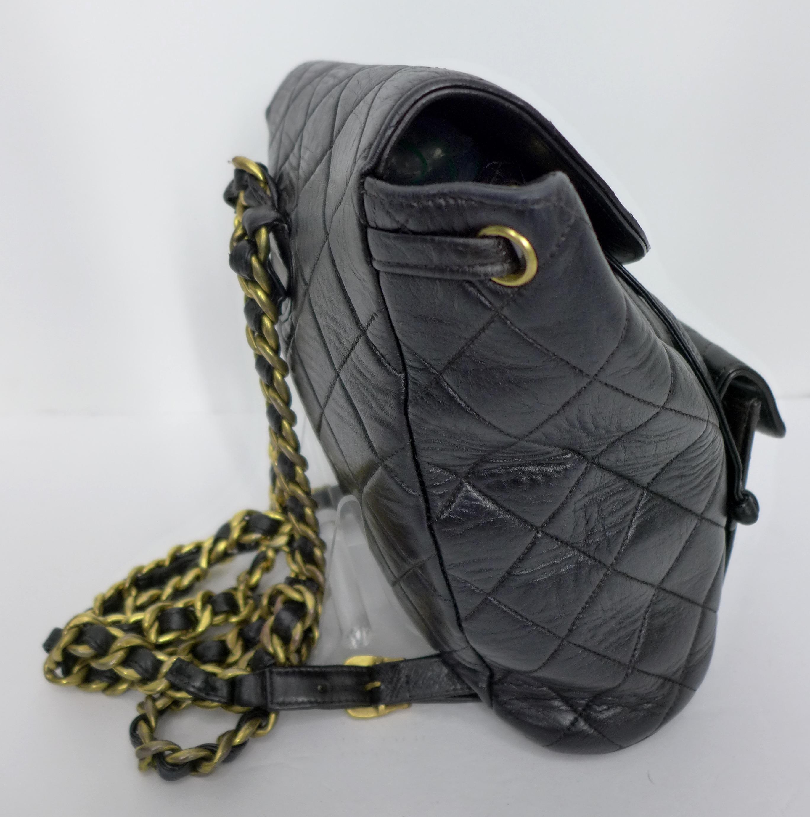 Women's or Men's CHANEL 1995 Black Quilted Leather Backpack