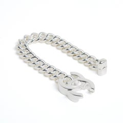 Chanel 1995 CC Turnlock Silver Chain Bracelet Size M