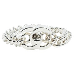 Chanel 1995 CC Turnlock Silver Chain Bracelet Size M