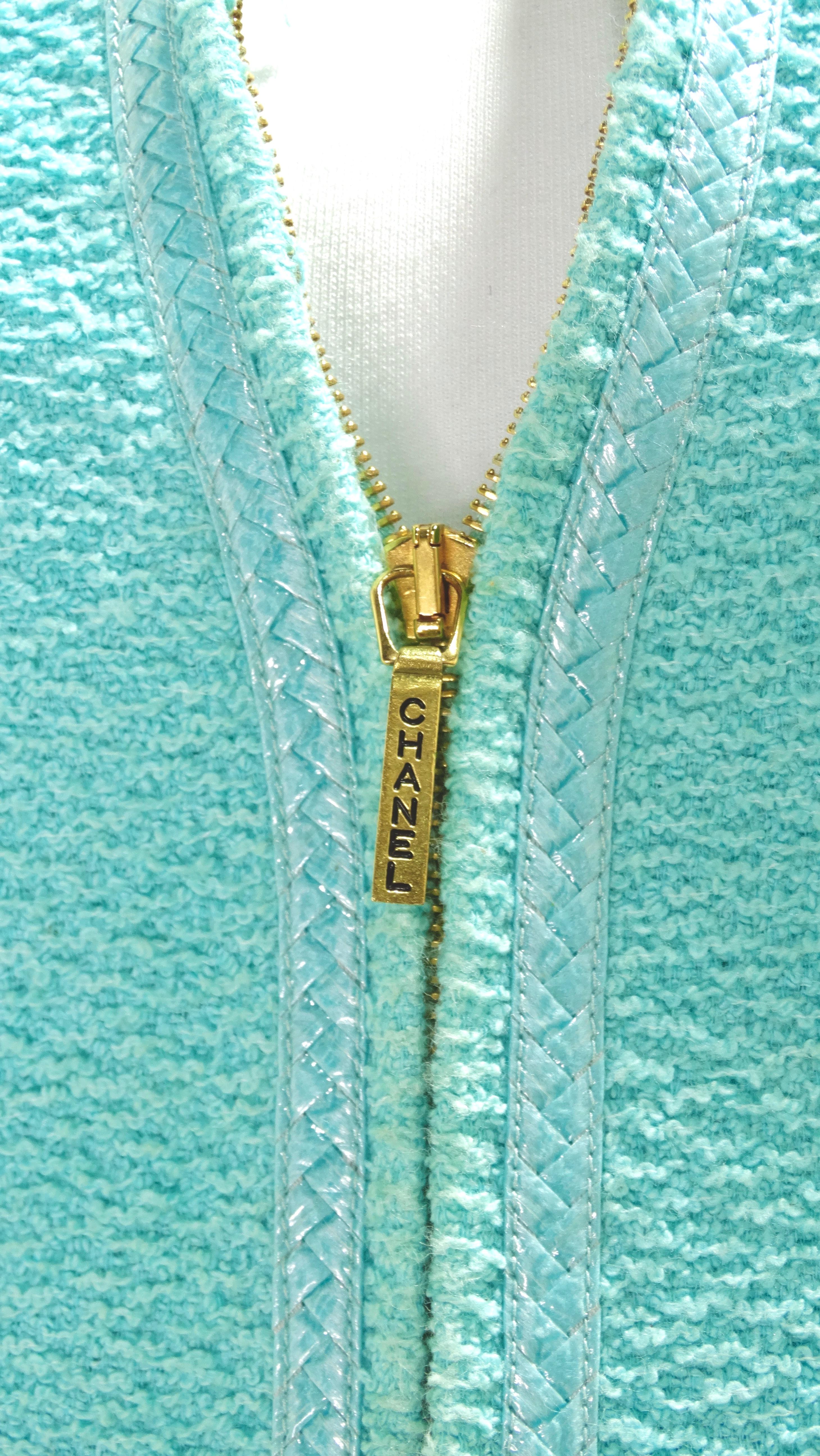 Chanel 1995 Fall Collection Teal Zip-Up Jacket In Excellent Condition In Scottsdale, AZ