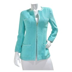 Retro Chanel 1995 Fall Collection Teal Zip-Up Jacket