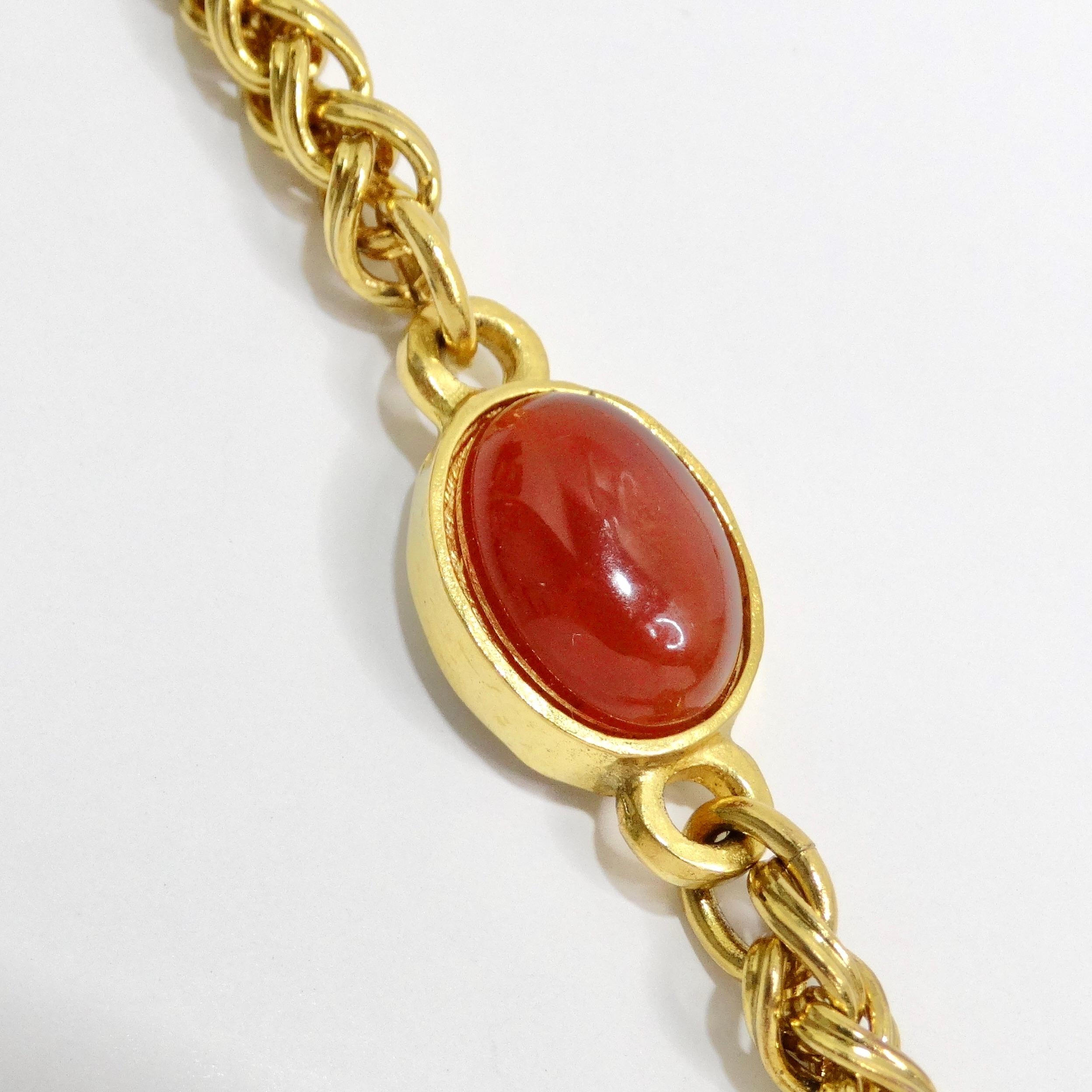 Chanel 1995 Gold Tone Gripoix Glass Pendant Necklace For Sale 1