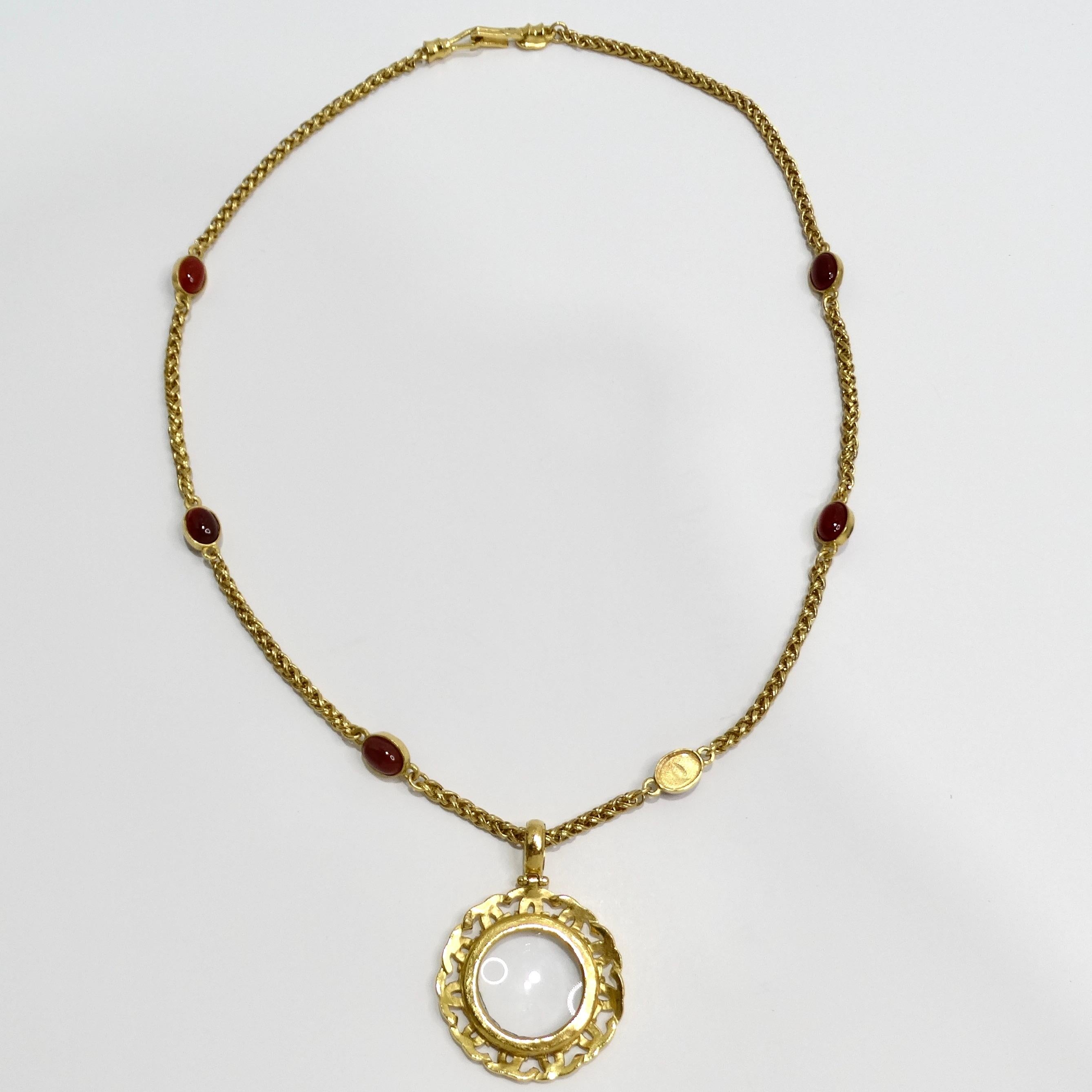 Chanel 1995 Gold Tone Gripoix Glass Pendant Necklace For Sale 3