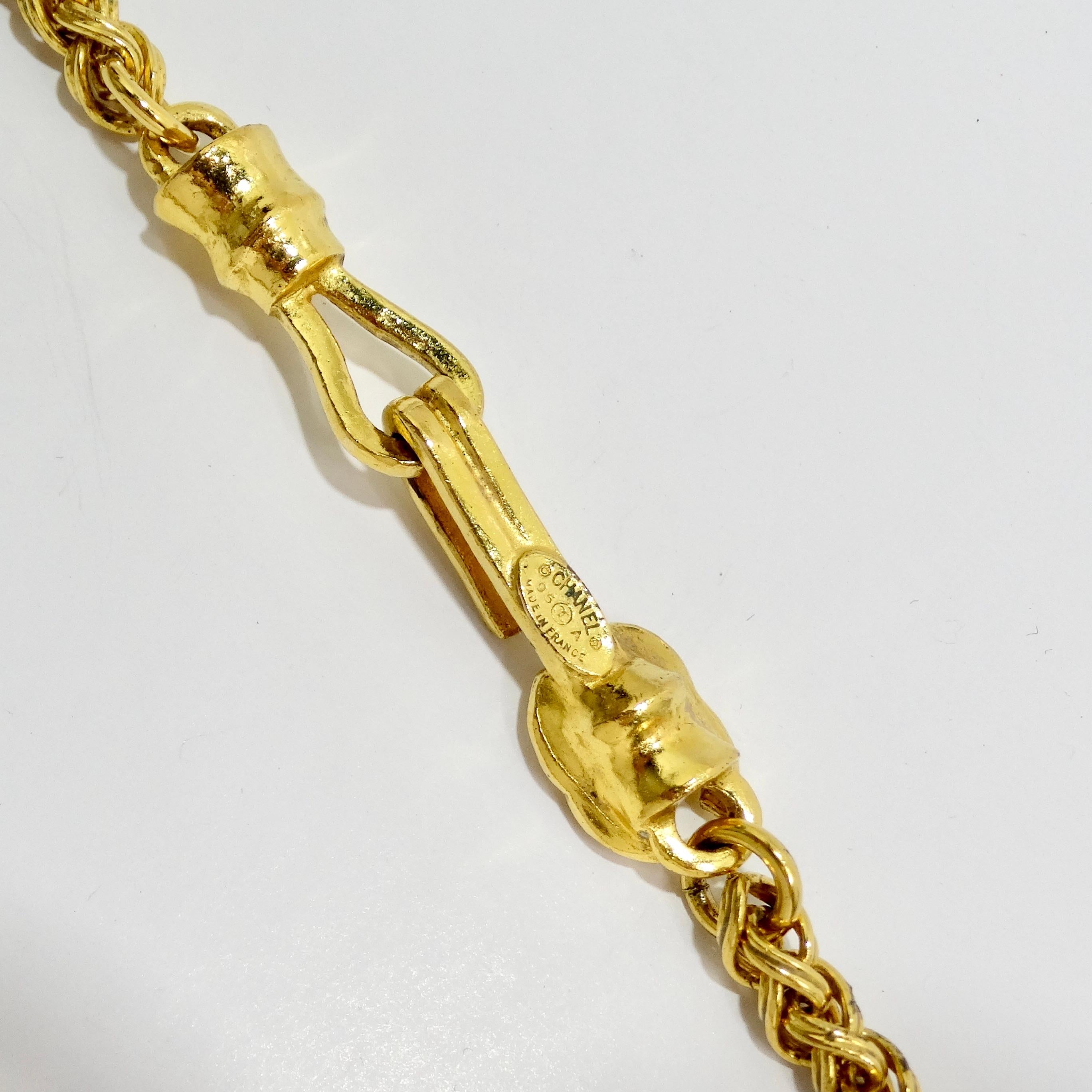 Chanel 1995 Gold Tone Gripoix Glass Pendant Necklace For Sale 5