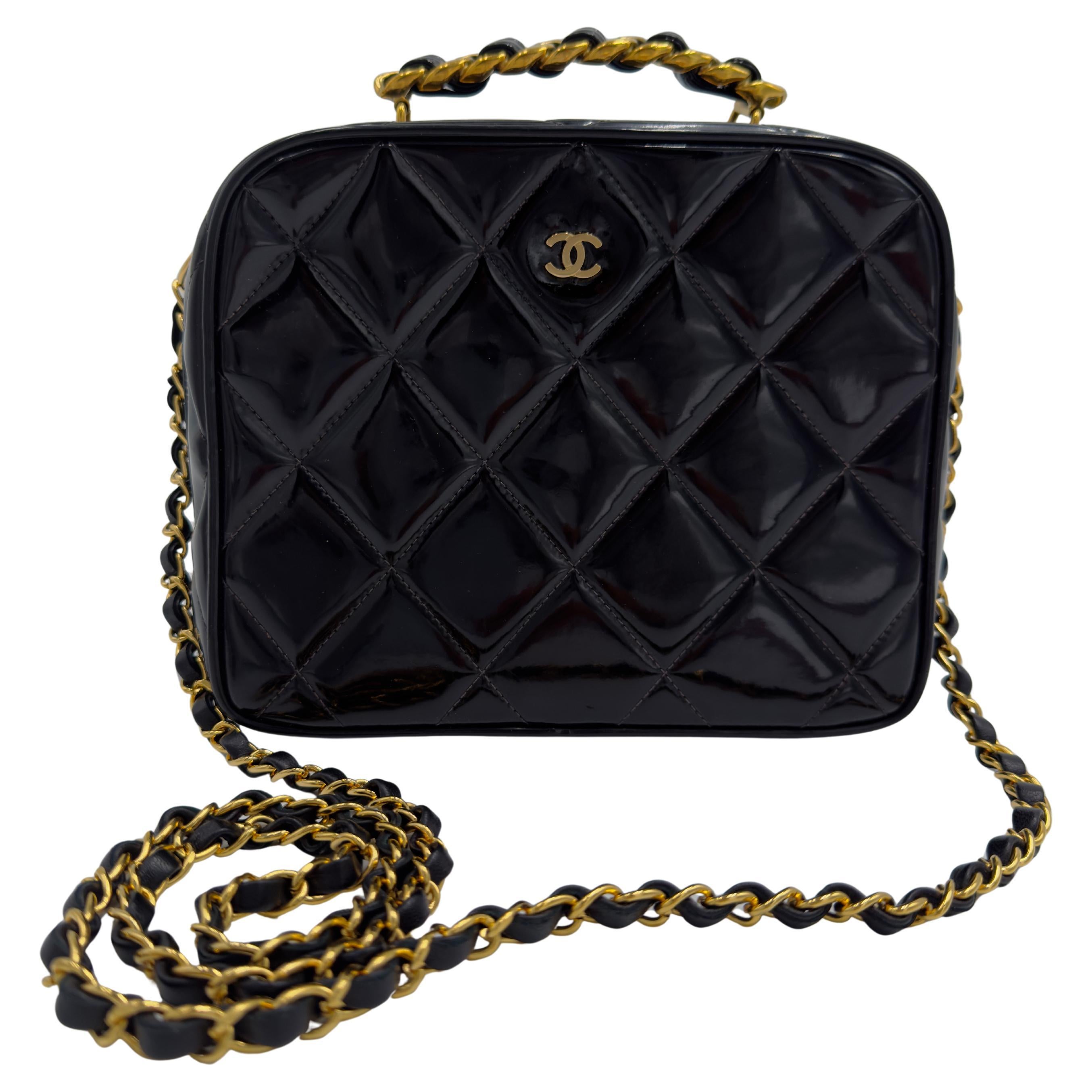 Chanel 1995 Rare Logo Black Vanity Case Bag